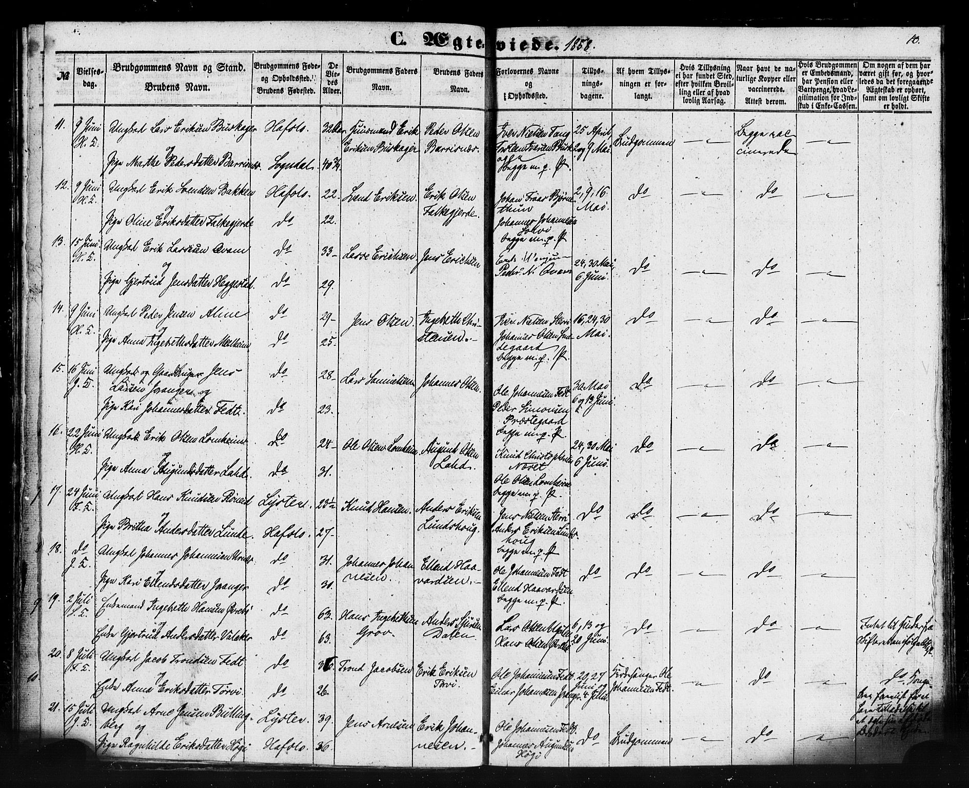 Hafslo sokneprestembete, AV/SAB-A-80301/H/Haa/Haaa/L0013: Parish register (official) no. A 13, 1854-1879, p. 10