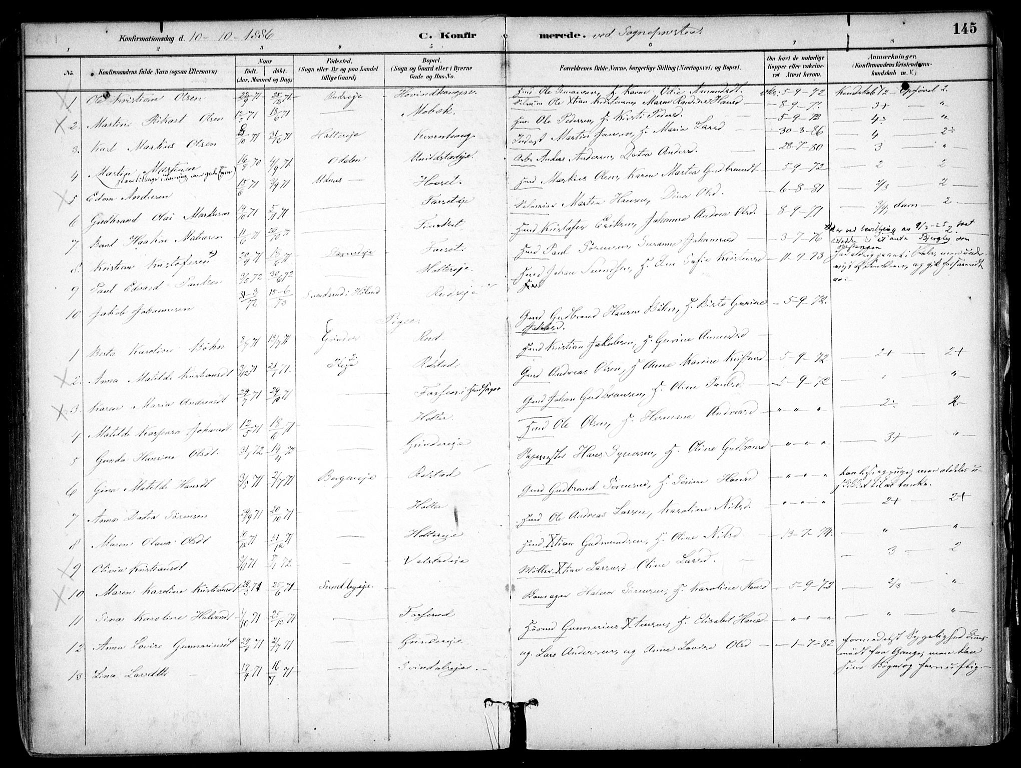 Nes prestekontor Kirkebøker, SAO/A-10410/F/Fb/L0002: Parish register (official) no. II 2, 1883-1918, p. 145