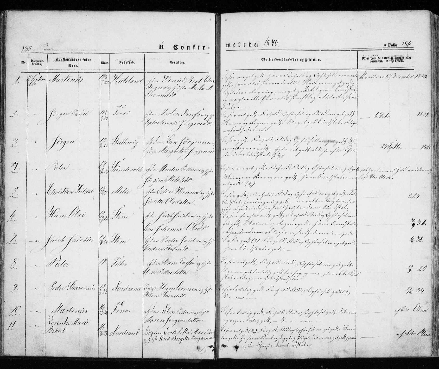 Trondenes sokneprestkontor, SATØ/S-1319/H/Ha/L0010kirke: Parish register (official) no. 10, 1840-1865, p. 185-186