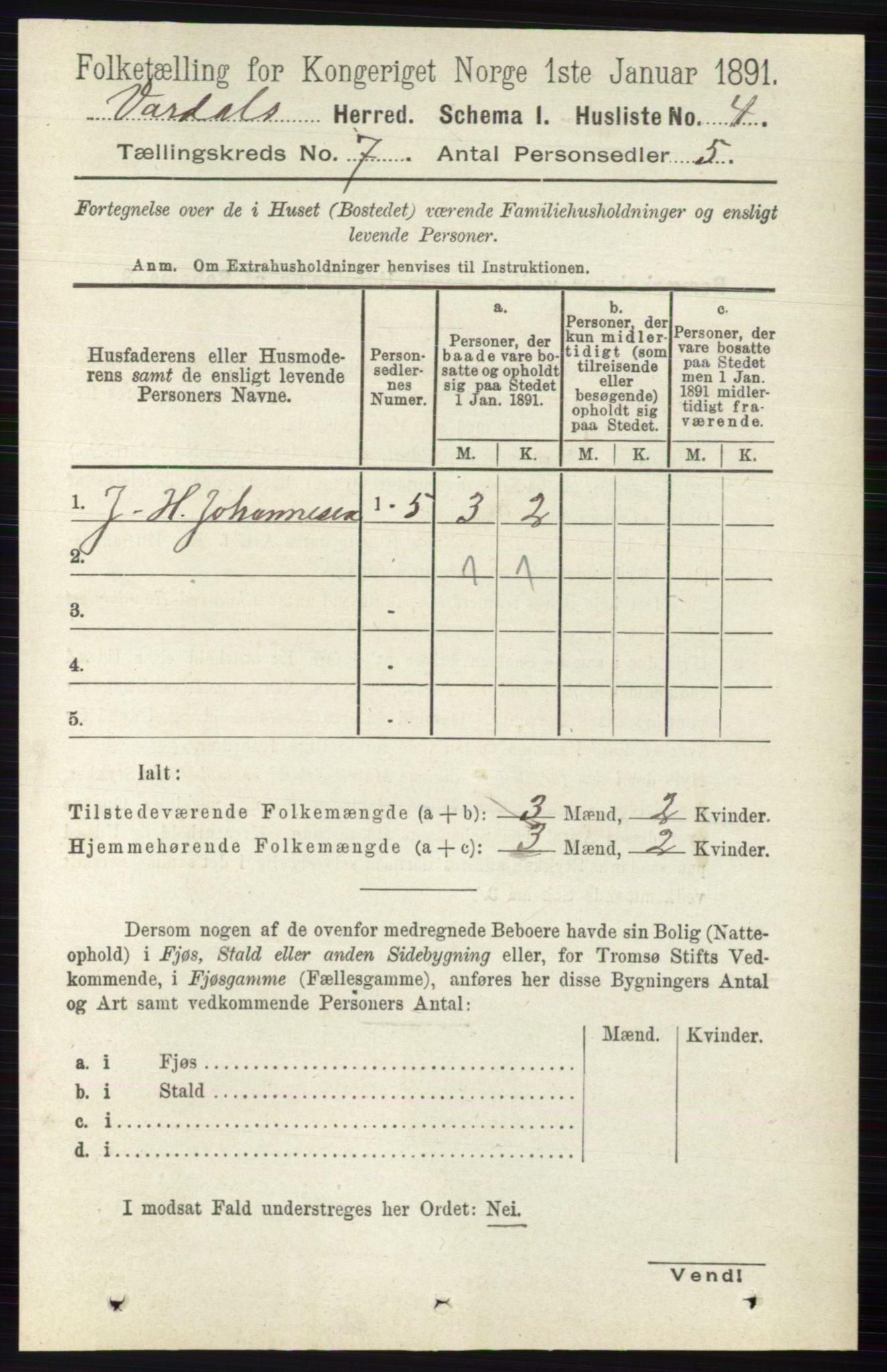 RA, 1891 census for 0527 Vardal, 1891, p. 2885