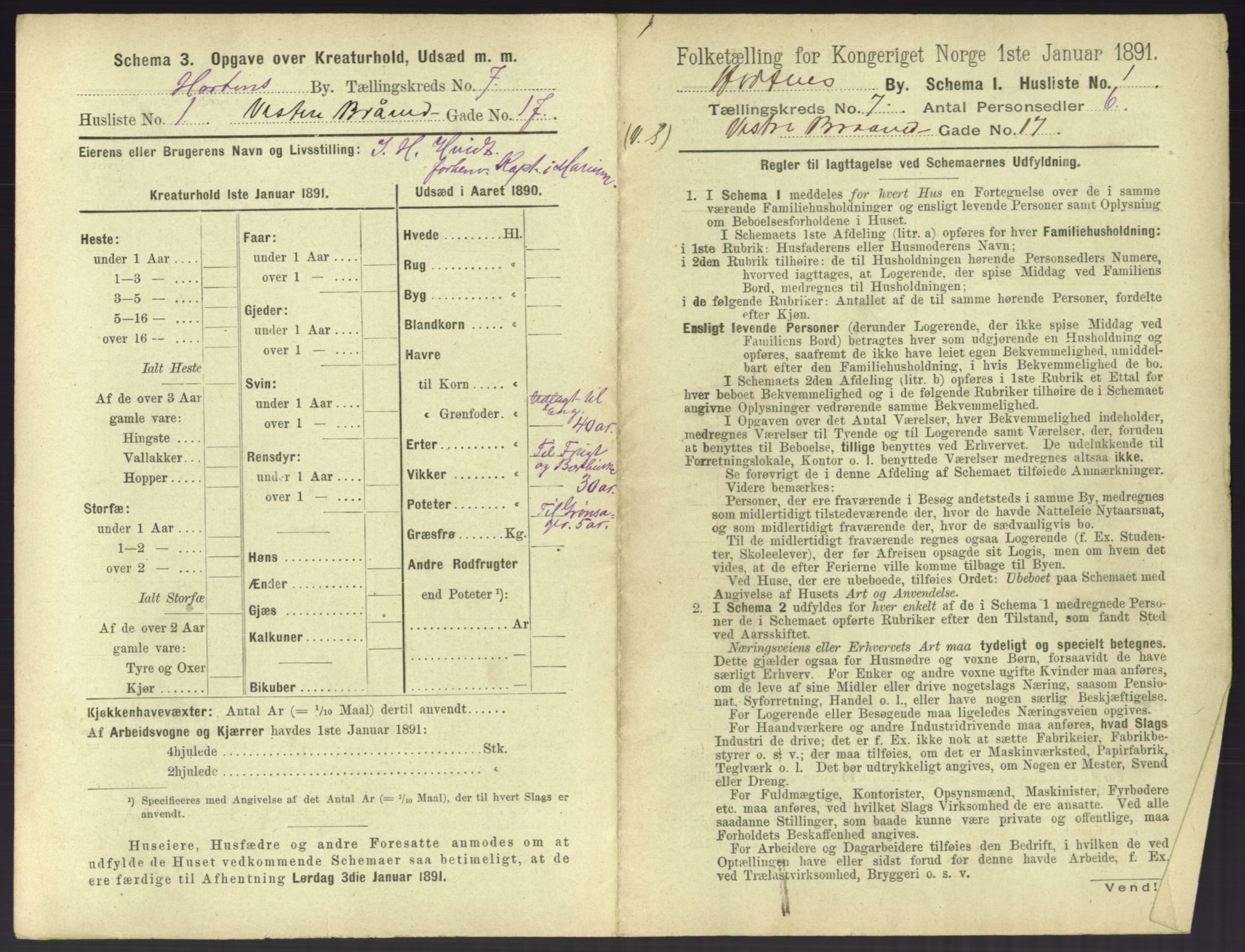 RA, 1891 census for 0703 Horten, 1891, p. 707