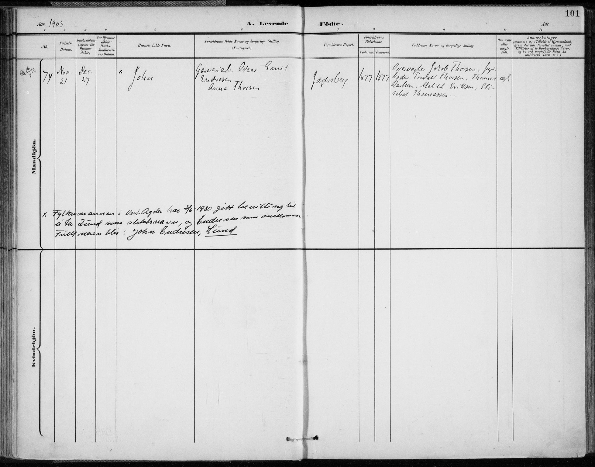 Oddernes sokneprestkontor, AV/SAK-1111-0033/F/Fa/Faa/L0010: Parish register (official) no. A 10, 1897-1911, p. 101