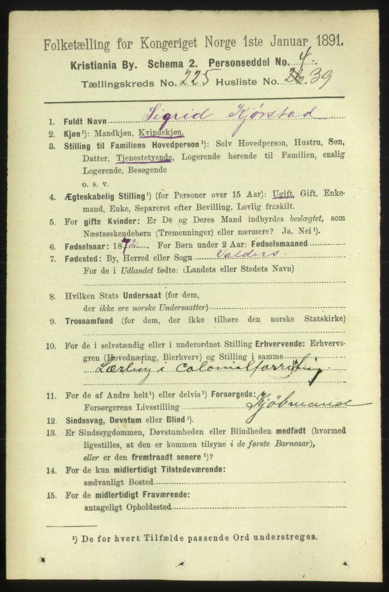 RA, 1891 census for 0301 Kristiania, 1891, p. 137283