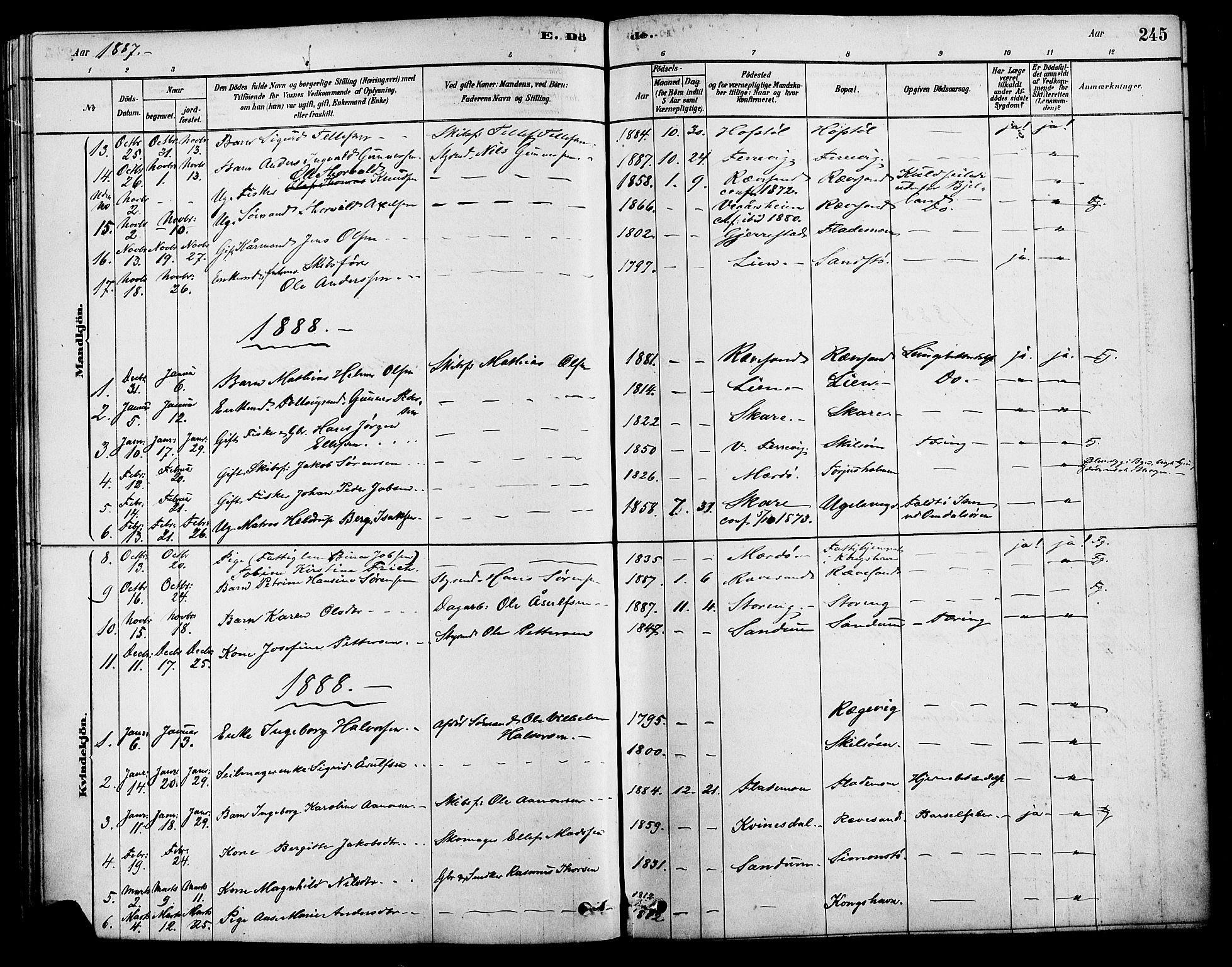 Tromøy sokneprestkontor, AV/SAK-1111-0041/F/Fa/L0009: Parish register (official) no. A 9, 1878-1896, p. 245