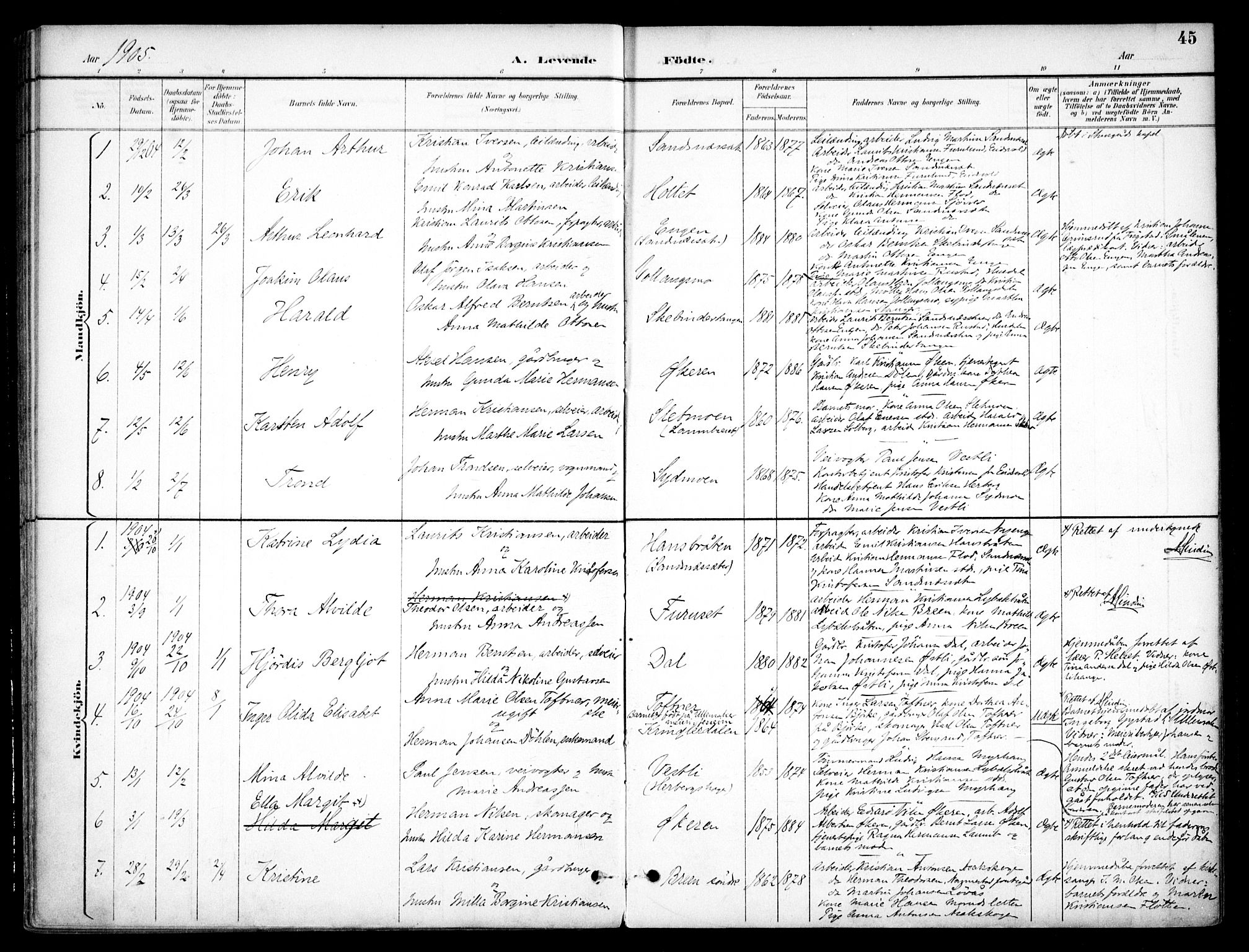 Nannestad prestekontor Kirkebøker, SAO/A-10414a/F/Fc/L0002: Parish register (official) no. III 2, 1893-1907, p. 45