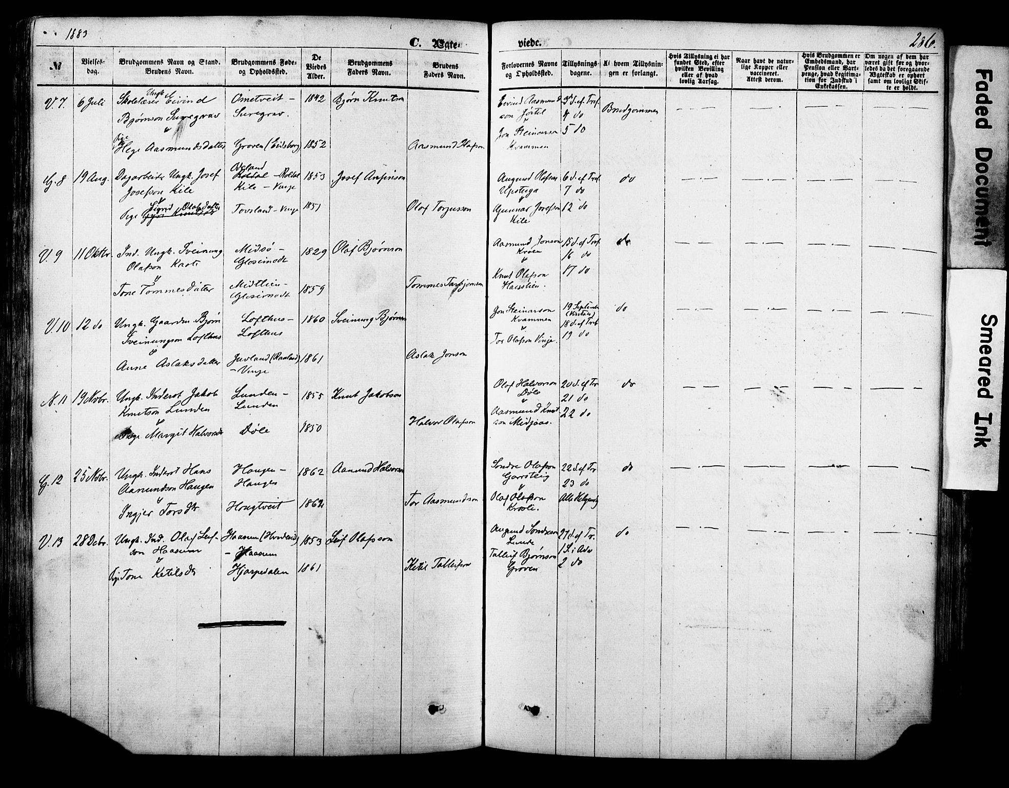 Vinje kirkebøker, SAKO/A-312/F/Fa/L0005: Parish register (official) no. I 5, 1870-1886, p. 286