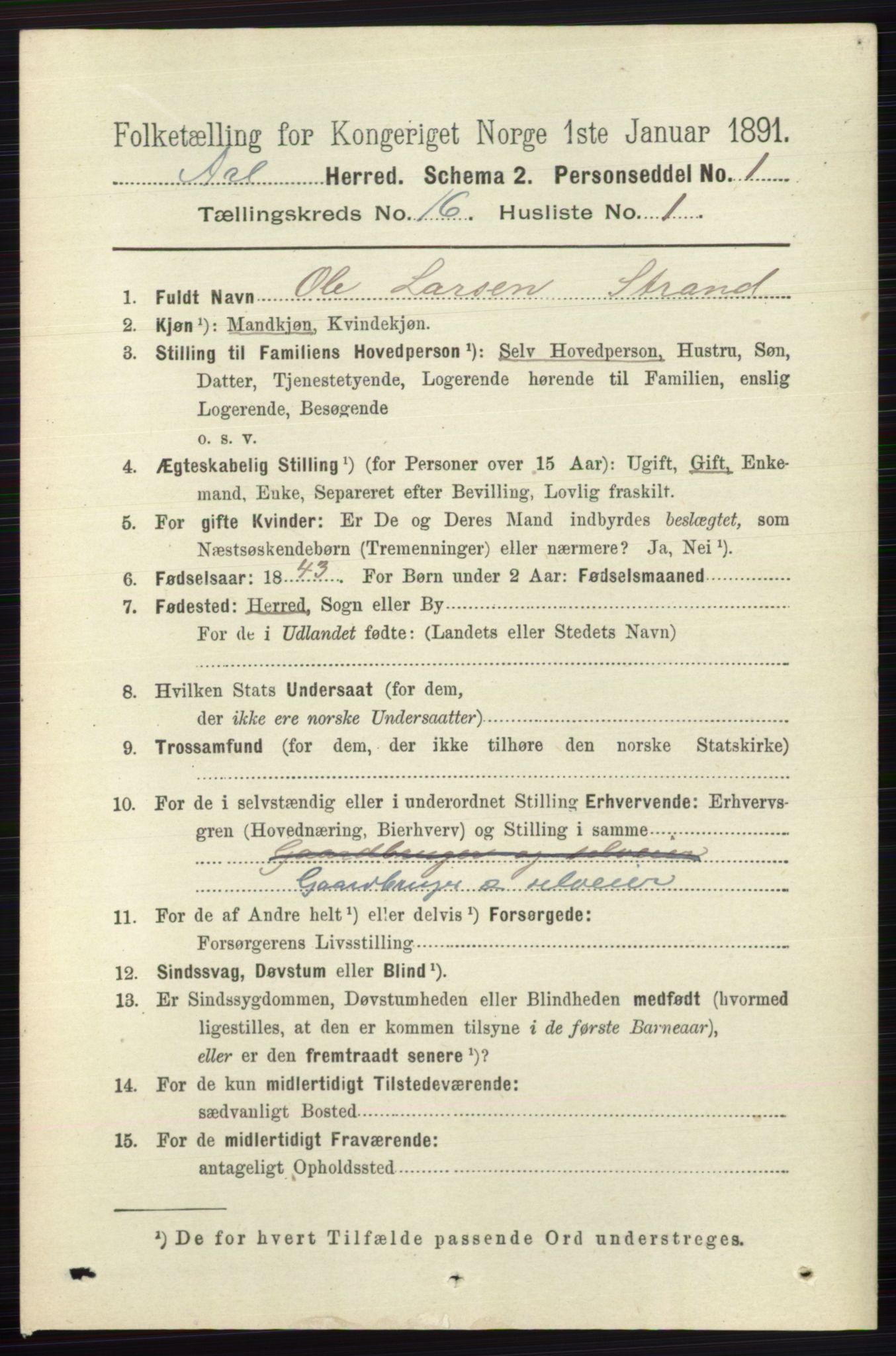 RA, 1891 census for 0619 Ål, 1891, p. 4044