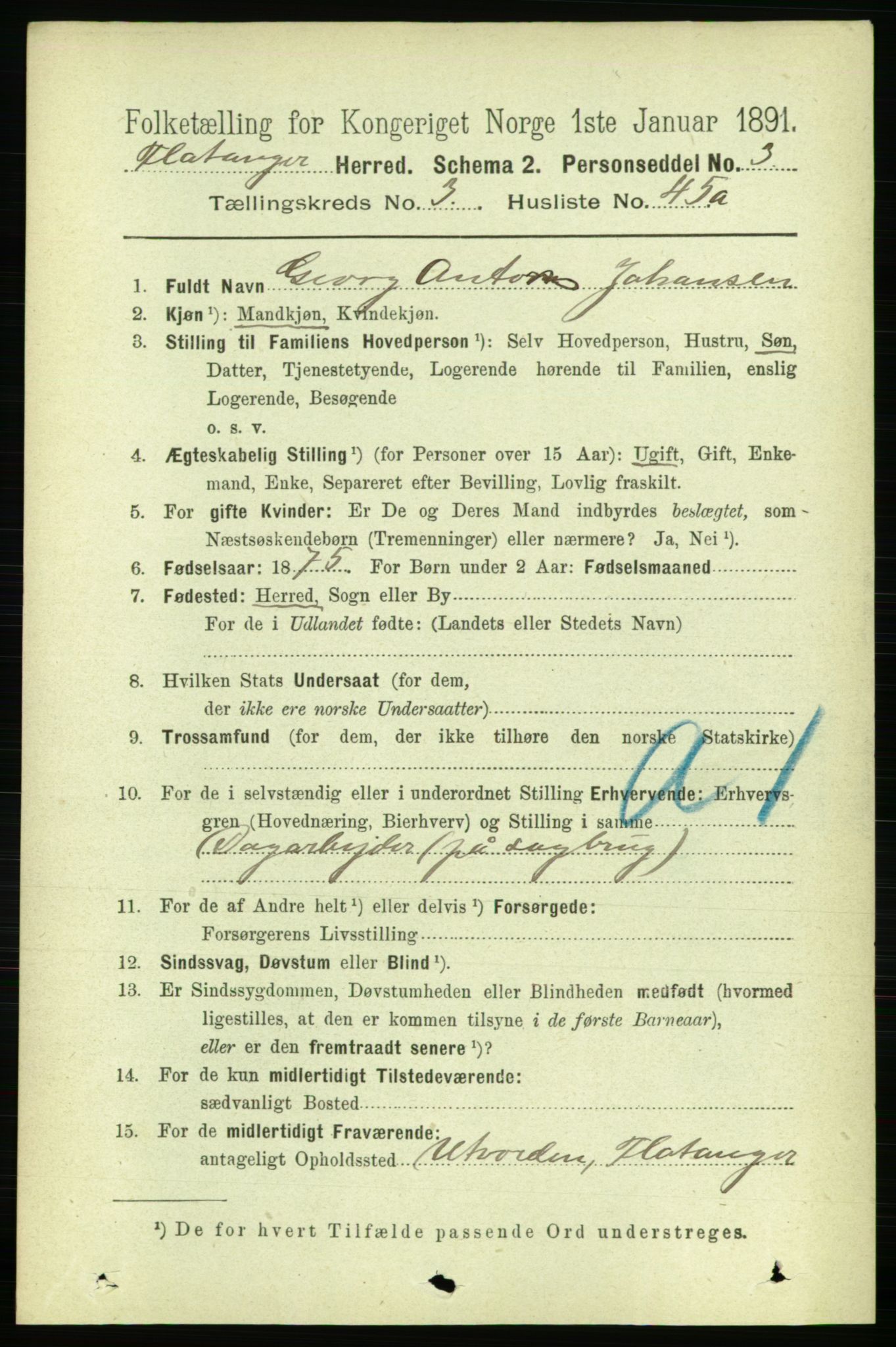 RA, 1891 census for 1749 Flatanger, 1891, p. 1688