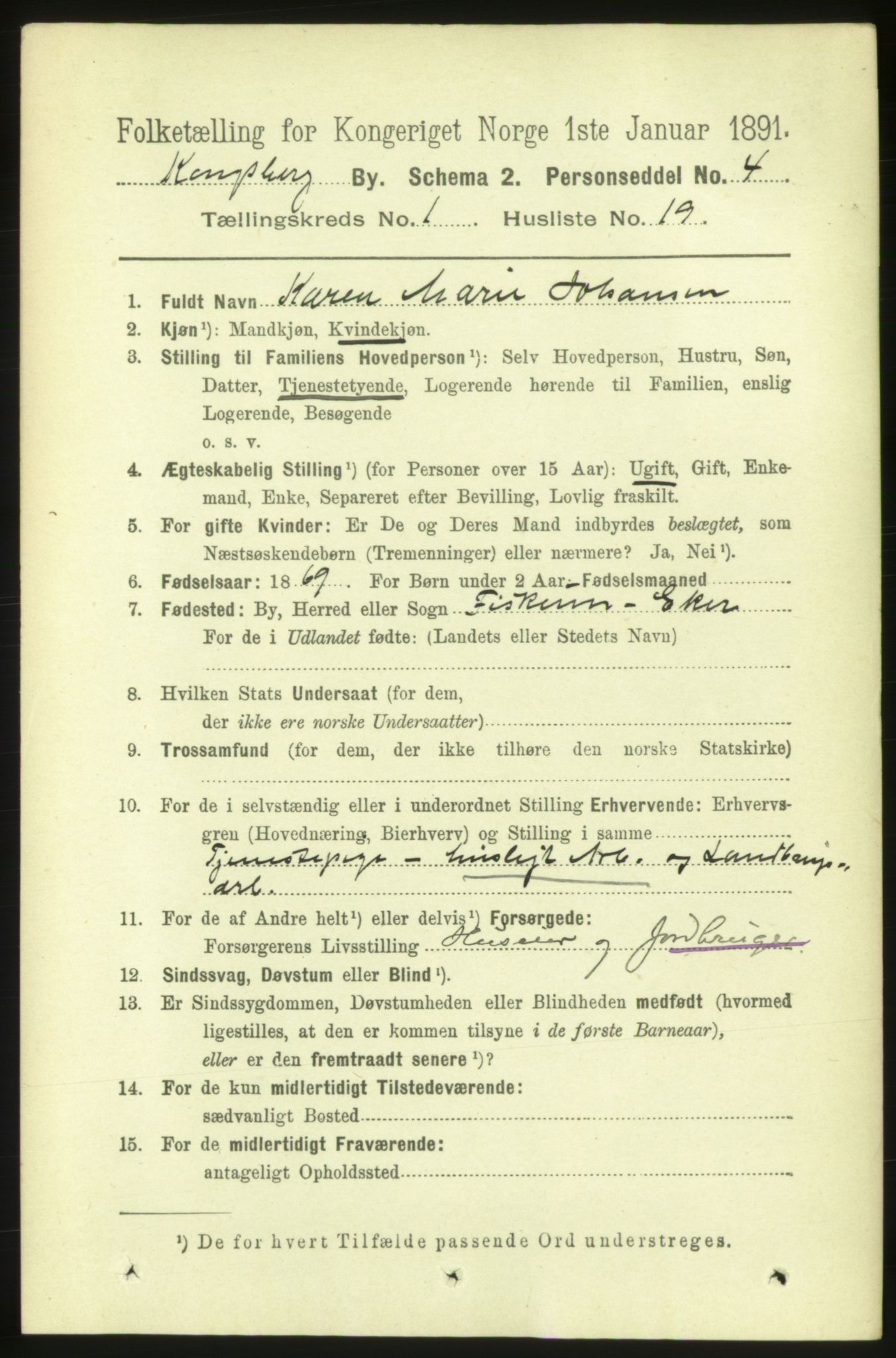 RA, 1891 census for 0604 Kongsberg, 1891, p. 1748