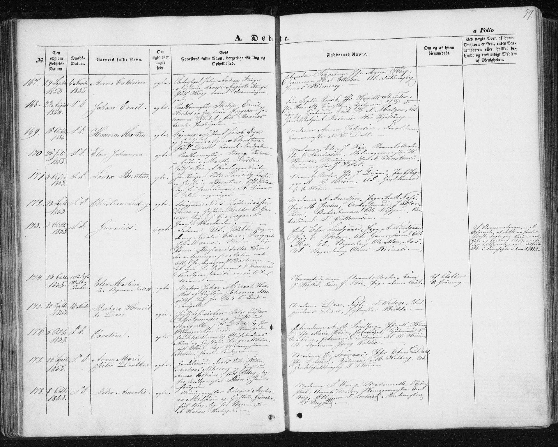 Ministerialprotokoller, klokkerbøker og fødselsregistre - Sør-Trøndelag, AV/SAT-A-1456/602/L0112: Parish register (official) no. 602A10, 1848-1859, p. 59