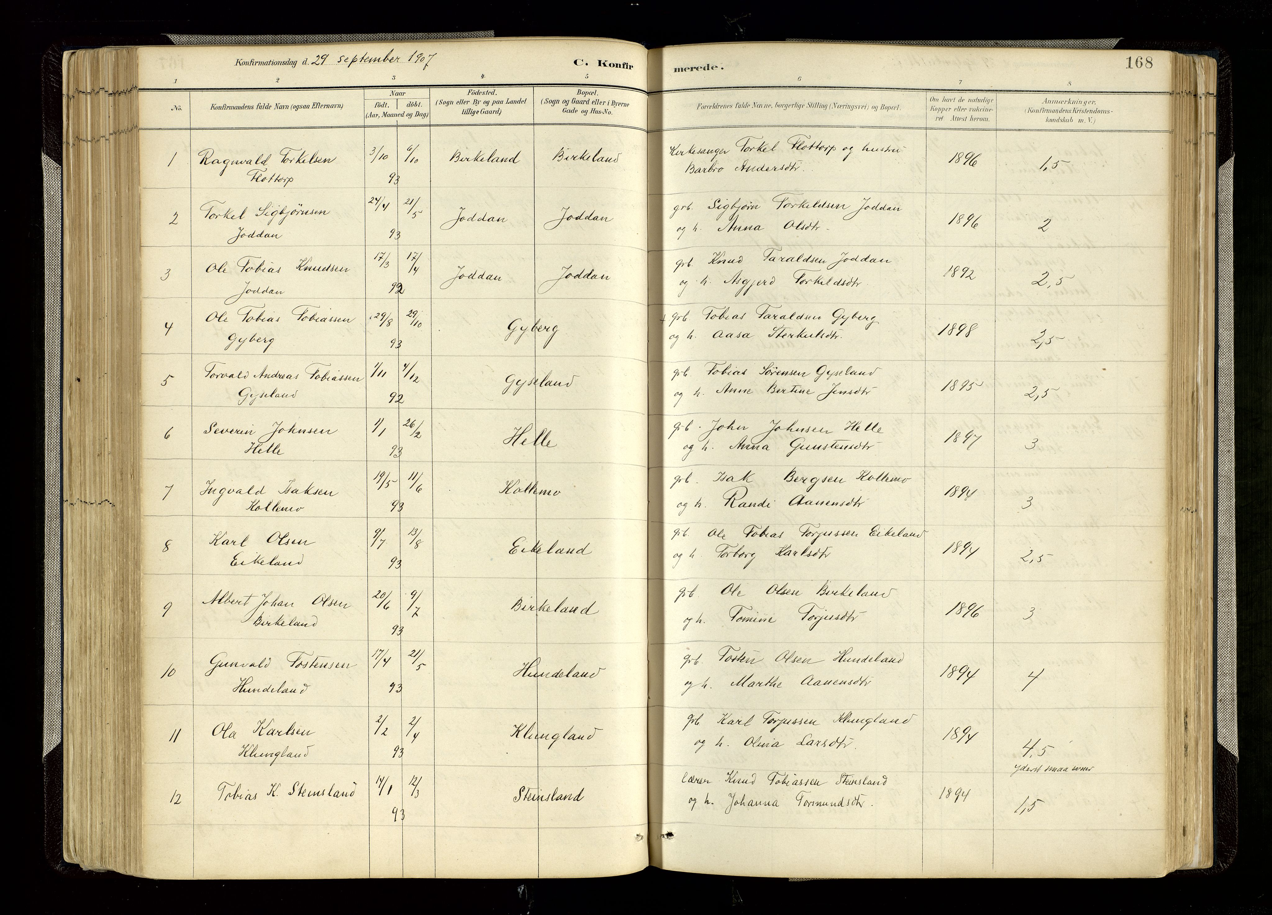 Hægebostad sokneprestkontor, AV/SAK-1111-0024/F/Fa/Faa/L0006: Parish register (official) no. A 6, 1887-1929, p. 168