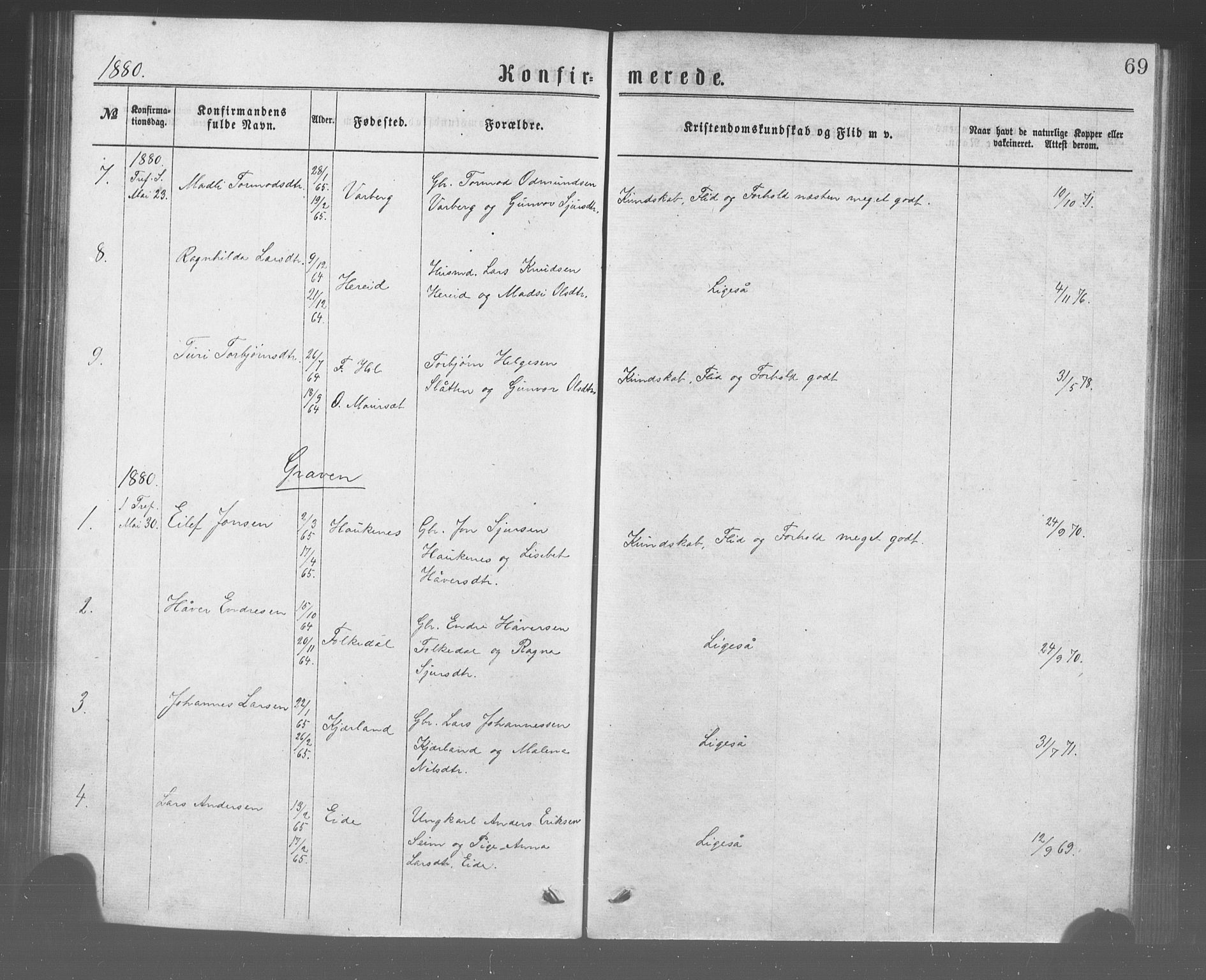 Ulvik sokneprestembete, AV/SAB-A-78801/H/Haa: Parish register (official) no. A 17, 1873-1891, p. 69