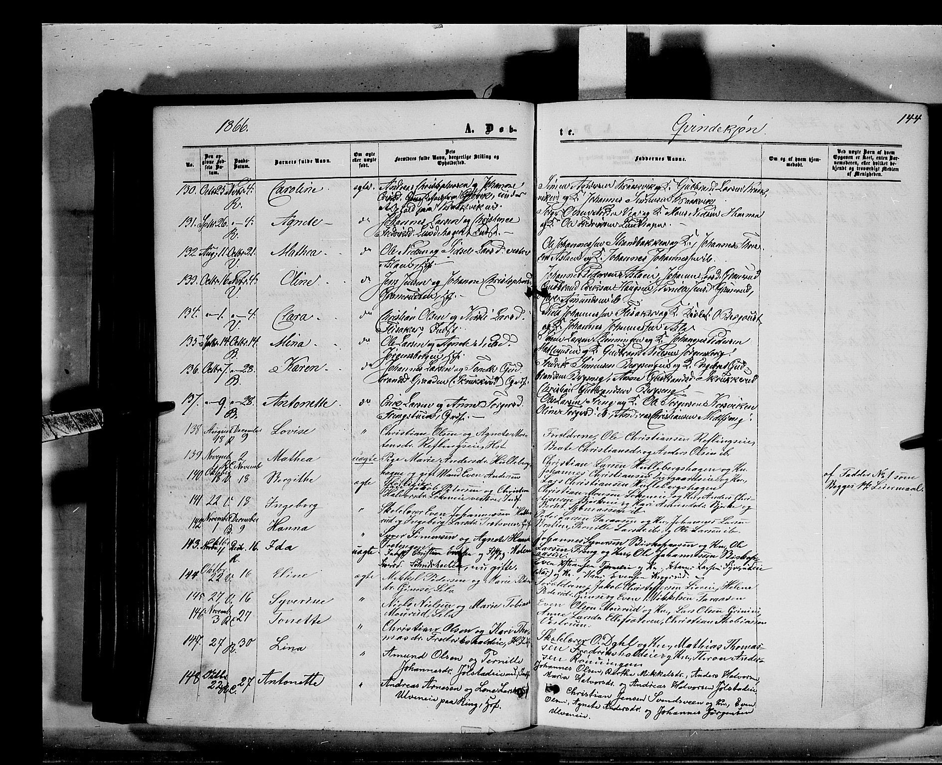 Ringsaker prestekontor, AV/SAH-PREST-014/K/Ka/L0010: Parish register (official) no. 10, 1861-1869, p. 144