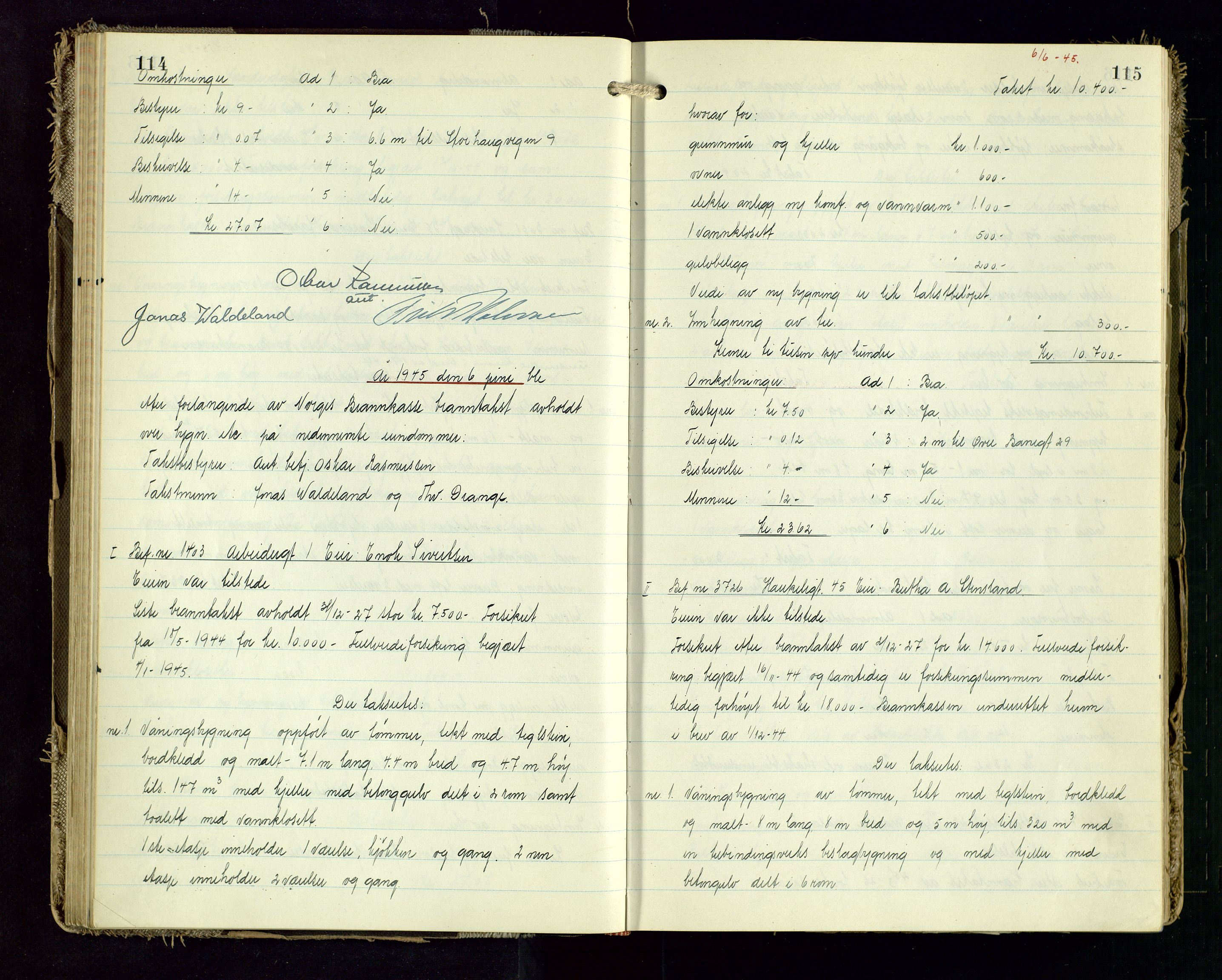 Norges Brannkasse Stavanger, AV/SAST-A-102143/F/Fd/L0031: Branntaksprotokoll nr. 42, 1945-1946, p. 114-115