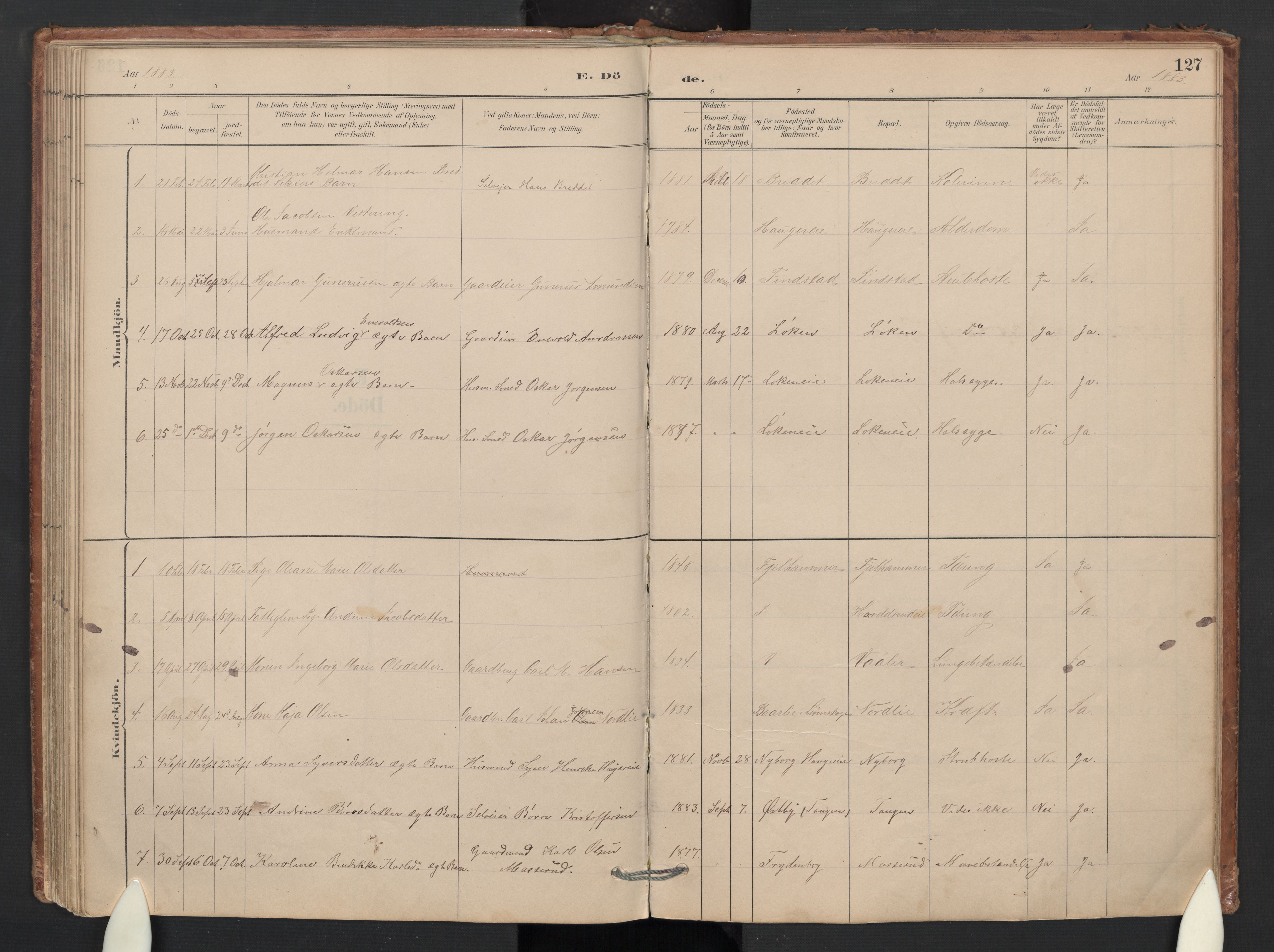 Skedsmo prestekontor Kirkebøker, SAO/A-10033a/G/Gb/L0001: Parish register (copy) no. II 1, 1883-1903, p. 127