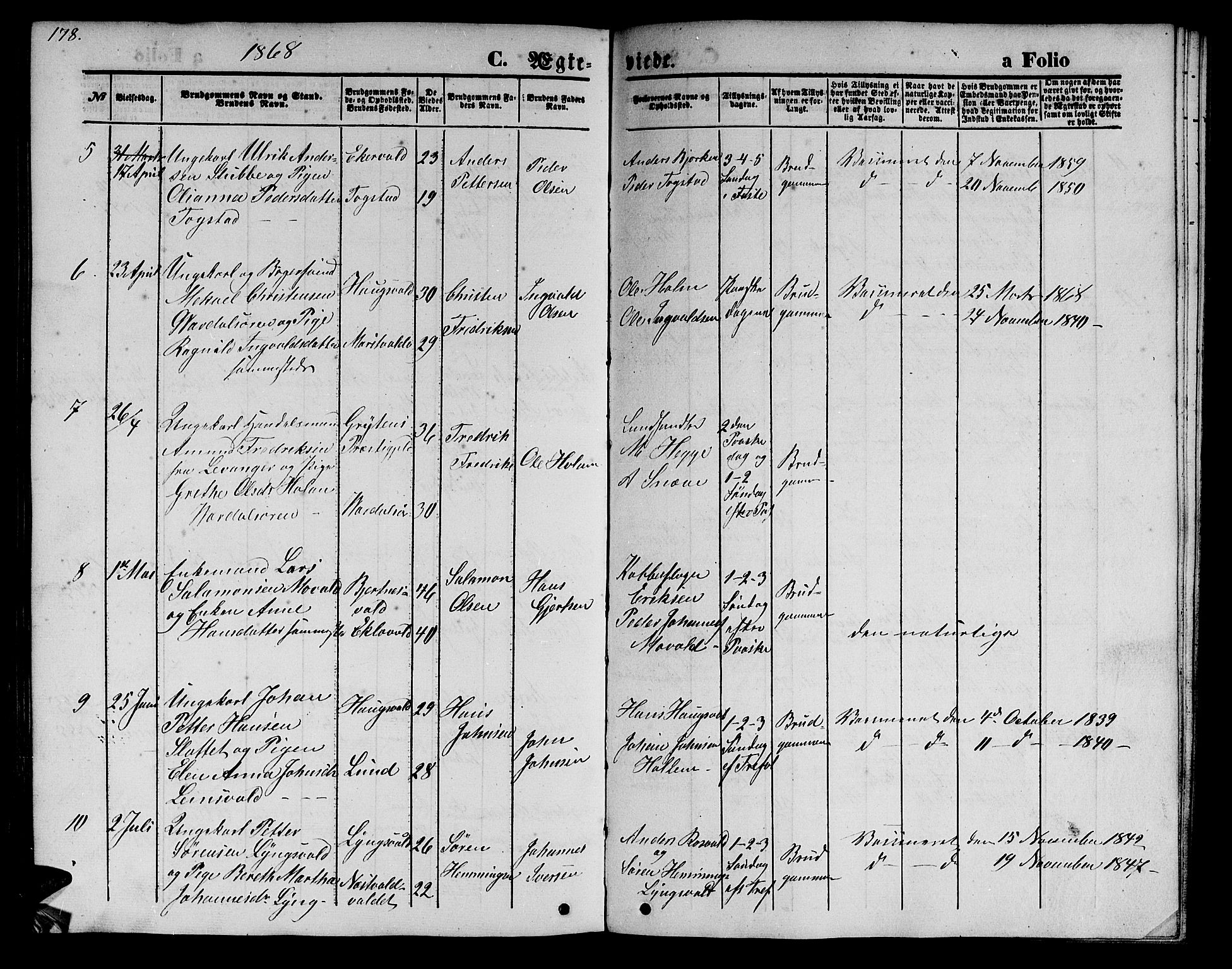 Ministerialprotokoller, klokkerbøker og fødselsregistre - Nord-Trøndelag, SAT/A-1458/723/L0254: Parish register (copy) no. 723C02, 1858-1868, p. 178