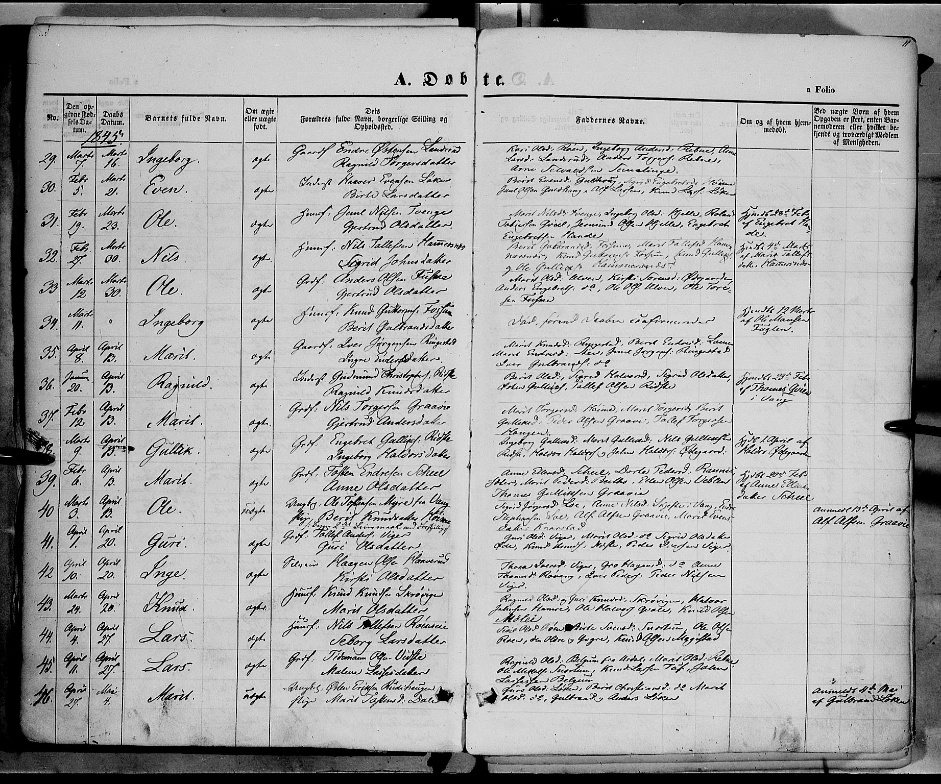 Vestre Slidre prestekontor, SAH/PREST-136/H/Ha/Haa/L0001: Parish register (official) no. 1, 1844-1855, p. 11