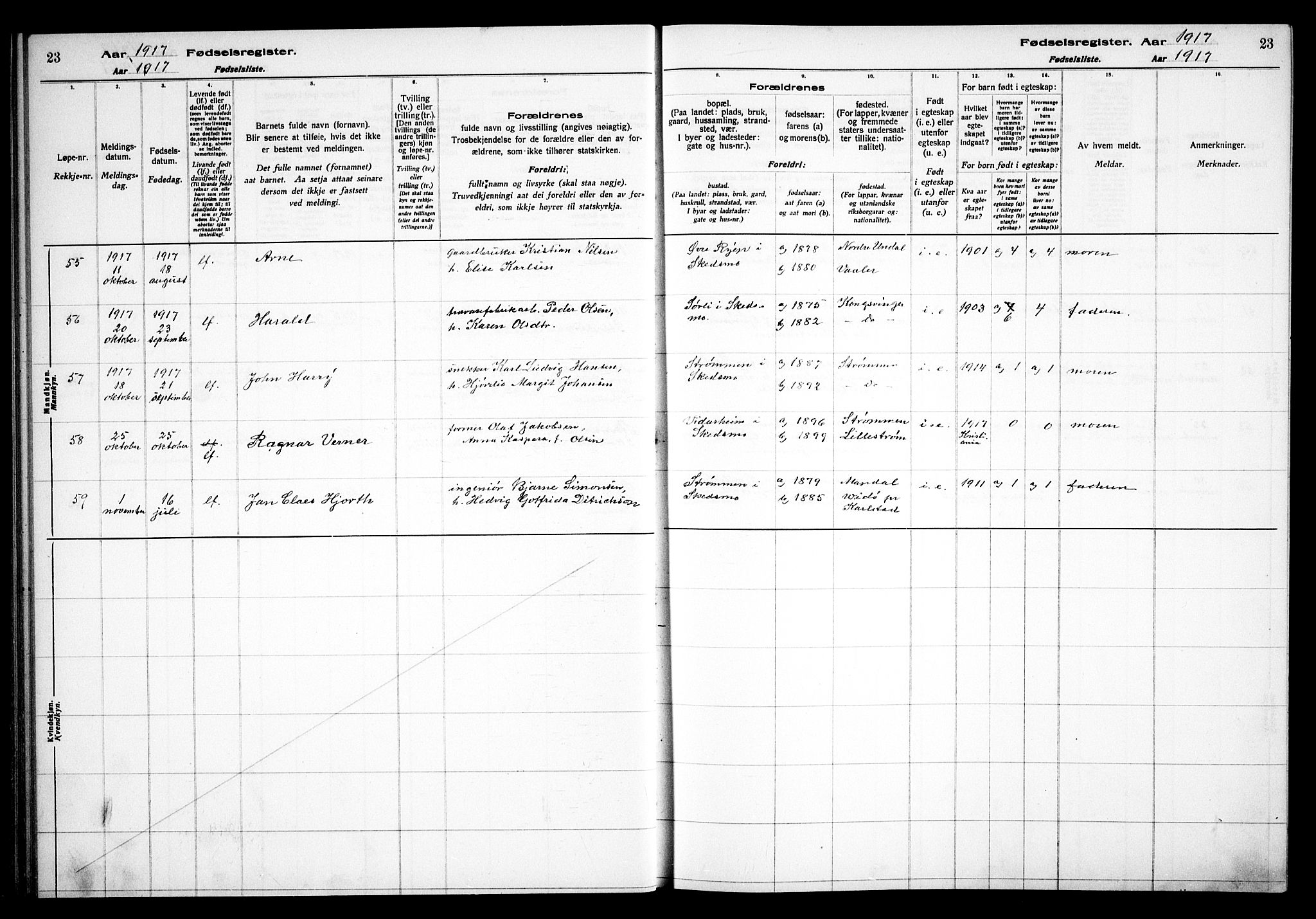 Skedsmo prestekontor Kirkebøker, AV/SAO-A-10033a/J/Ja/L0001: Birth register no. I 1, 1916-1931, p. 23