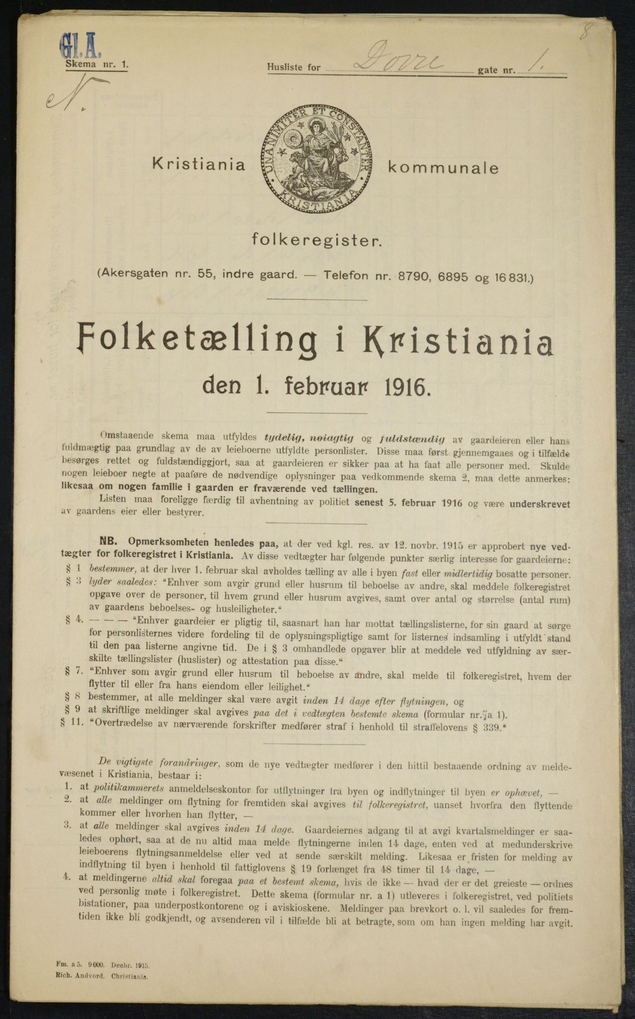 OBA, Municipal Census 1916 for Kristiania, 1916, p. 16091