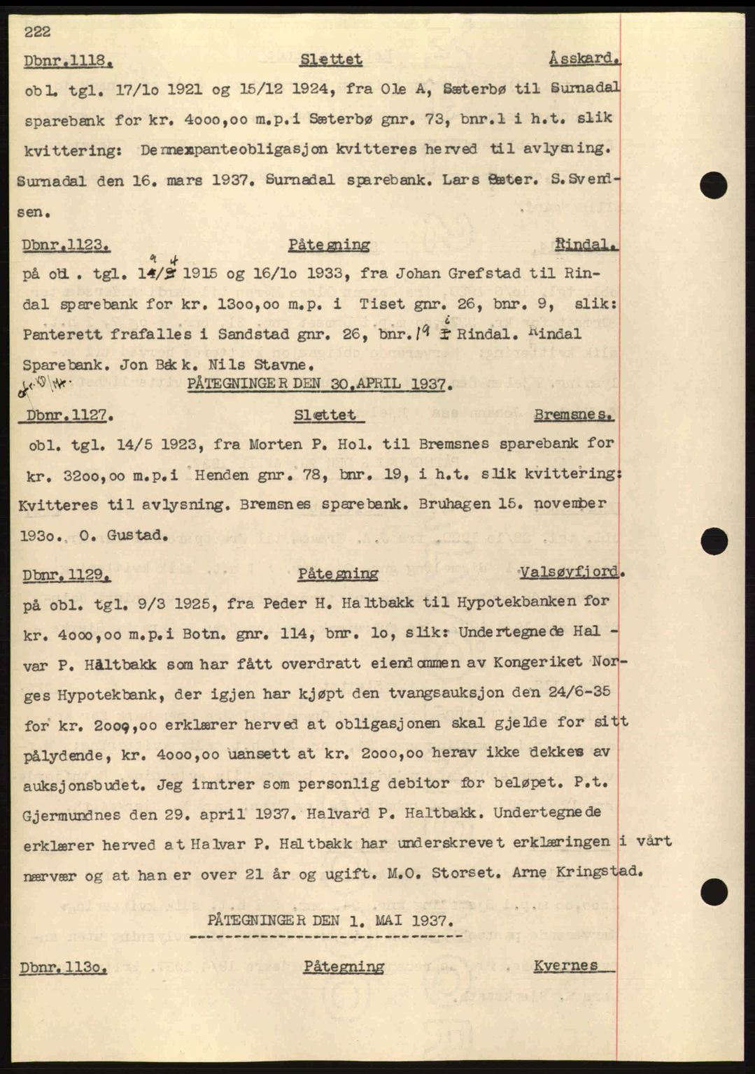 Nordmøre sorenskriveri, AV/SAT-A-4132/1/2/2Ca: Mortgage book no. C80, 1936-1939, Diary no: : 1118/1937