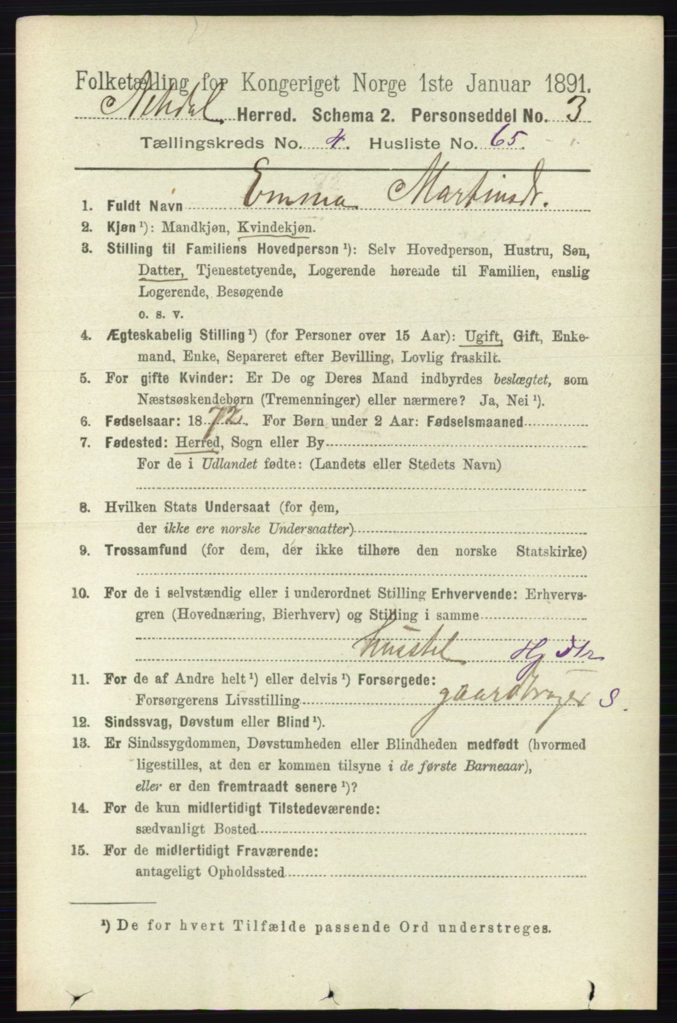 RA, 1891 census for 0233 Nittedal, 1891, p. 2056