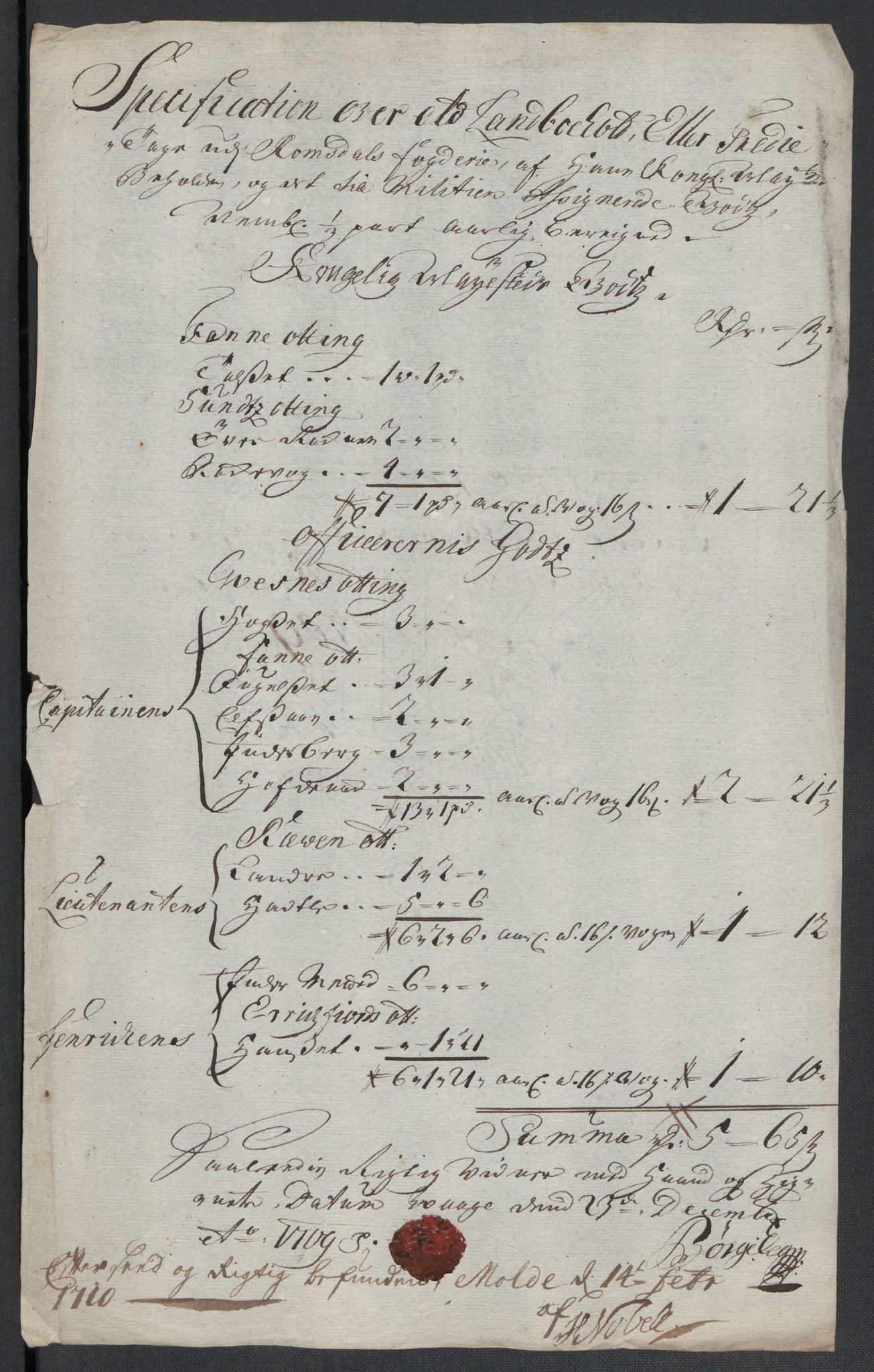 Rentekammeret inntil 1814, Reviderte regnskaper, Fogderegnskap, RA/EA-4092/R55/L3659: Fogderegnskap Romsdal, 1709-1710, p. 117