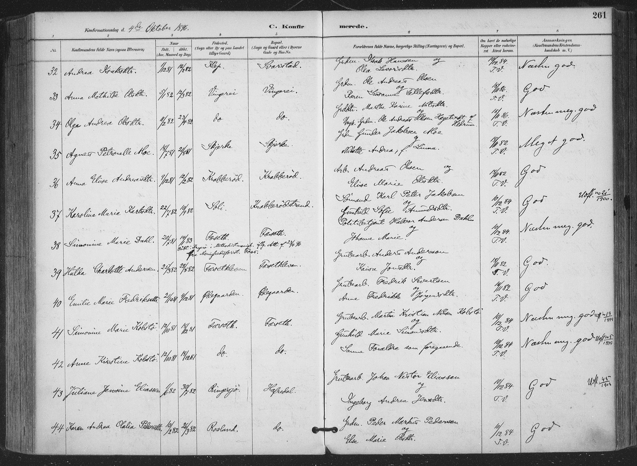 Bamble kirkebøker, AV/SAKO-A-253/F/Fa/L0008: Parish register (official) no. I 8, 1888-1900, p. 261