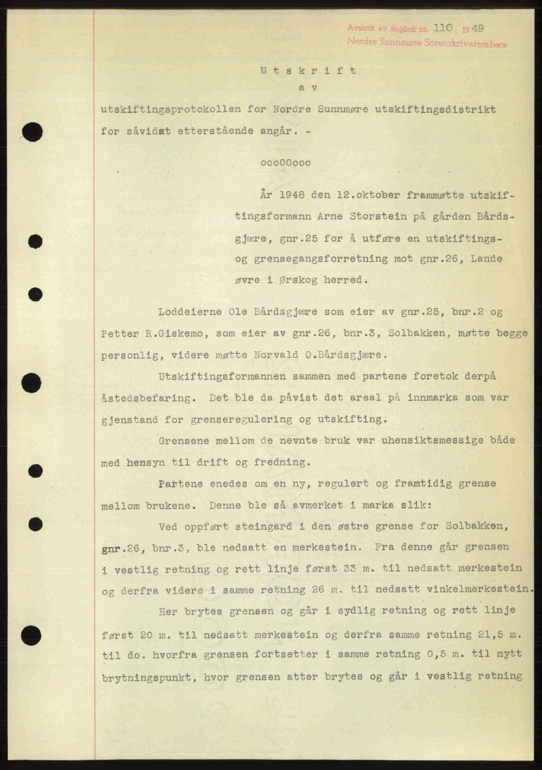 Nordre Sunnmøre sorenskriveri, AV/SAT-A-0006/1/2/2C/2Ca: Mortgage book no. A29, 1948-1949, Diary no: : 110/1949