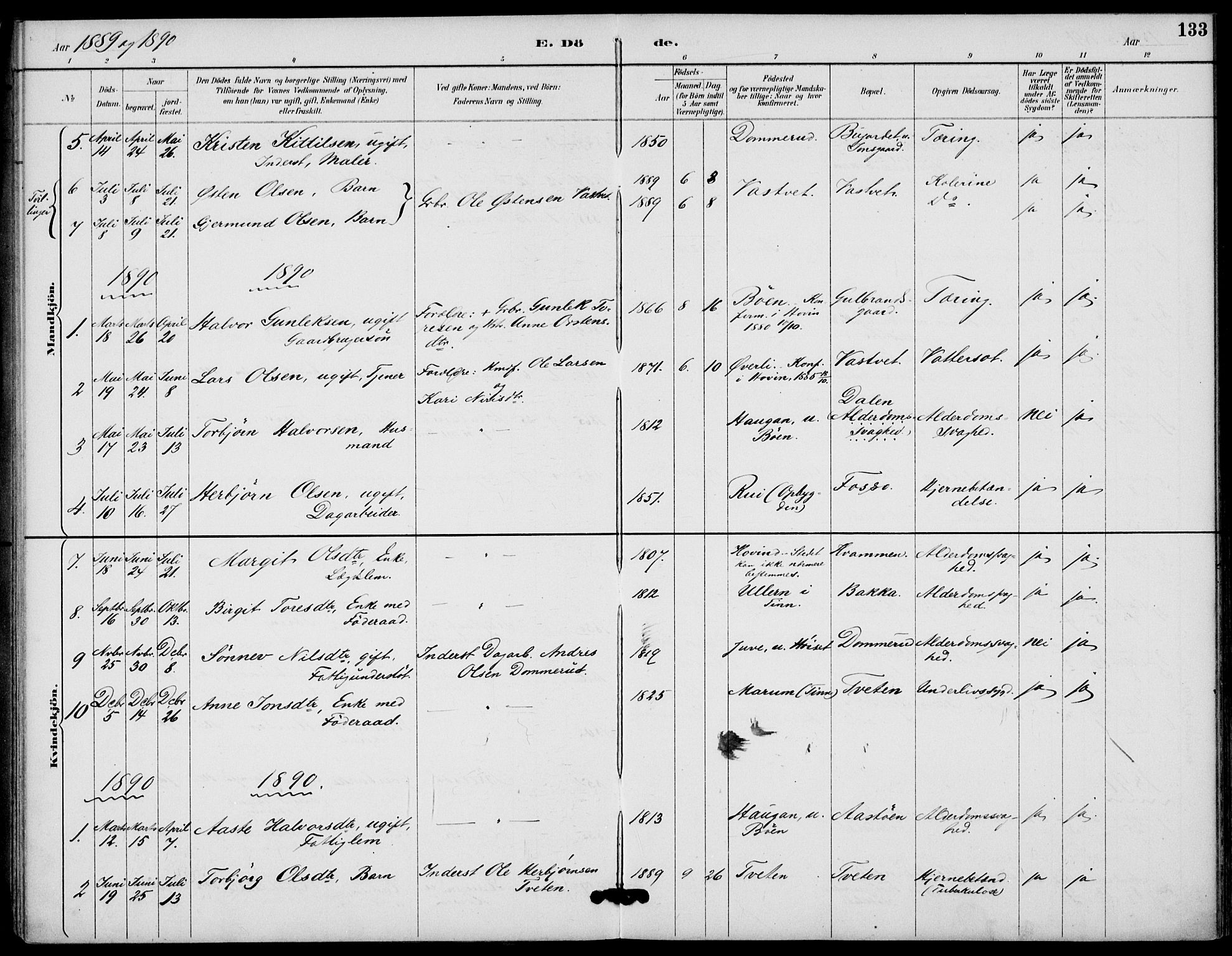 Gransherad kirkebøker, SAKO/A-267/F/Fb/L0005: Parish register (official) no. II 5, 1887-1916, p. 133