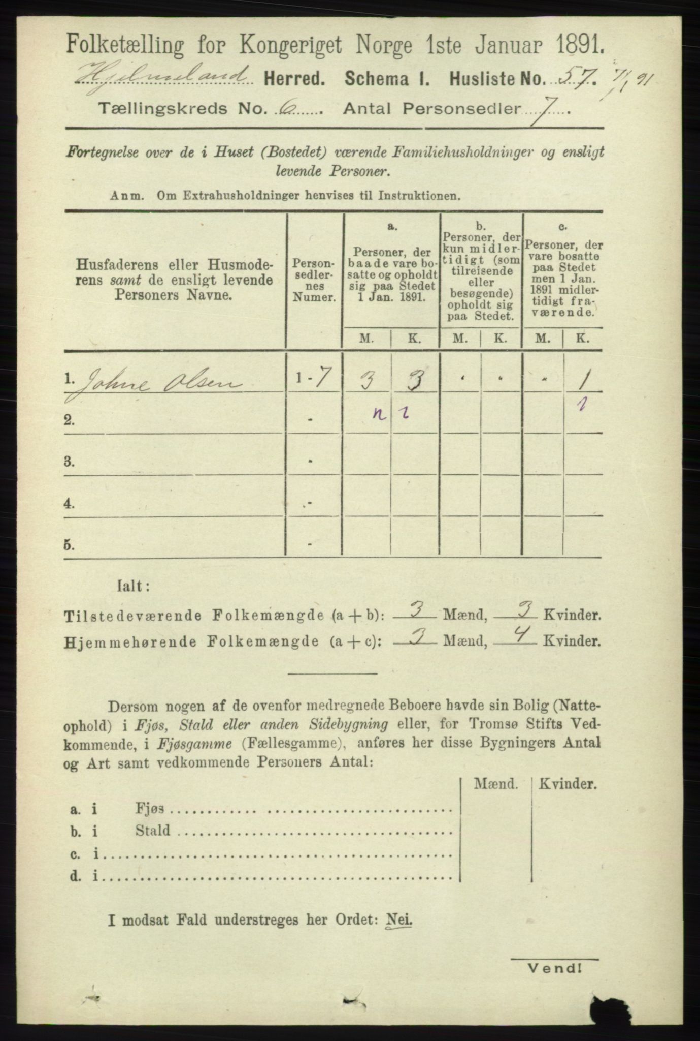 RA, 1891 census for 1133 Hjelmeland, 1891, p. 1553