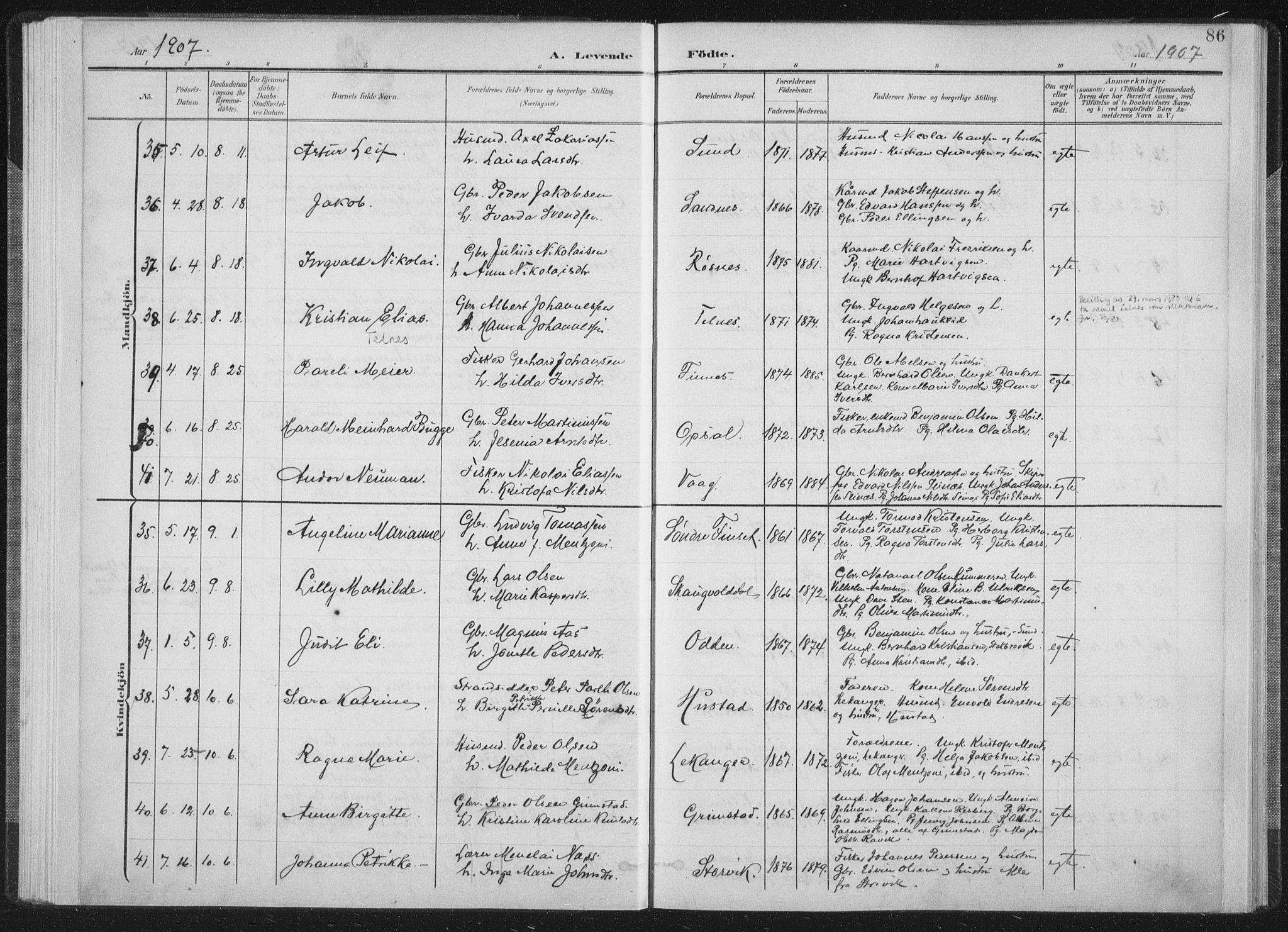 Ministerialprotokoller, klokkerbøker og fødselsregistre - Nordland, AV/SAT-A-1459/805/L0102: Parish register (official) no. 805A08I, 1900-1909, p. 86