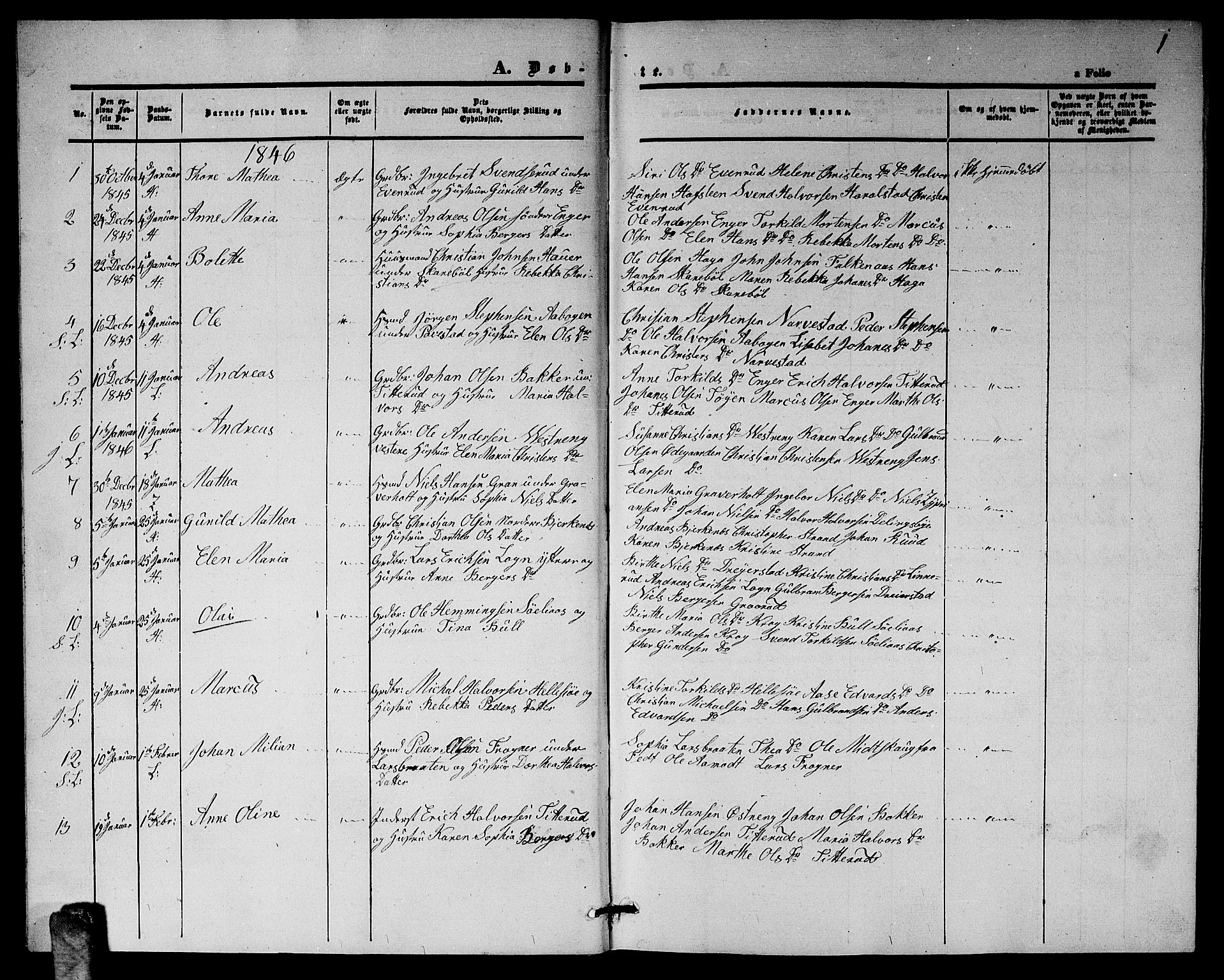 Høland prestekontor Kirkebøker, SAO/A-10346a/G/Ga/L0003: Parish register (copy) no. I 3, 1846-1853, p. 1