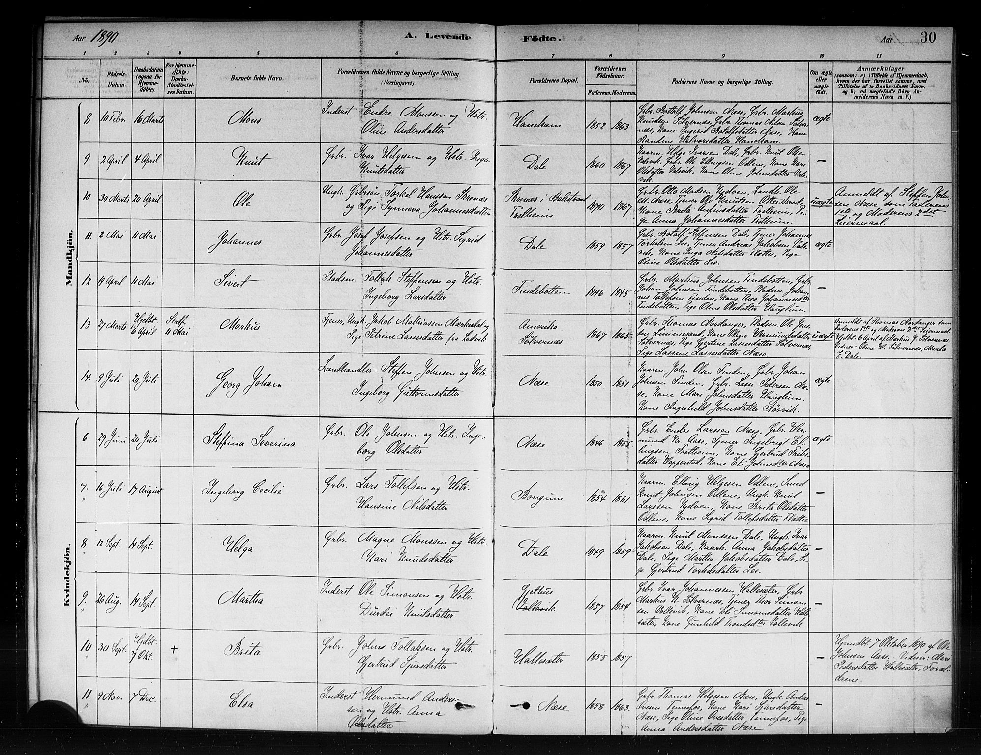 Vik sokneprestembete, AV/SAB-A-81501/H/Haa/Haac/L0001: Parish register (official) no. C 1, 1878-1890, p. 30