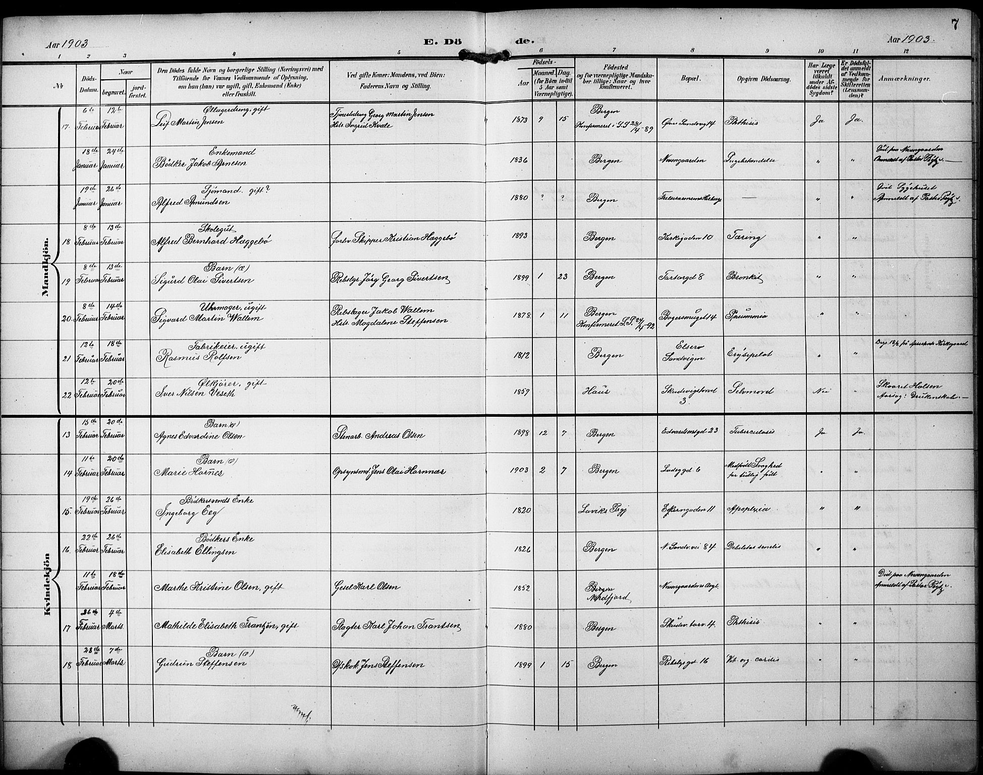 Sandviken Sokneprestembete, AV/SAB-A-77601/H/Hb/L0017: Parish register (copy) no. E 1, 1903-1926, p. 7