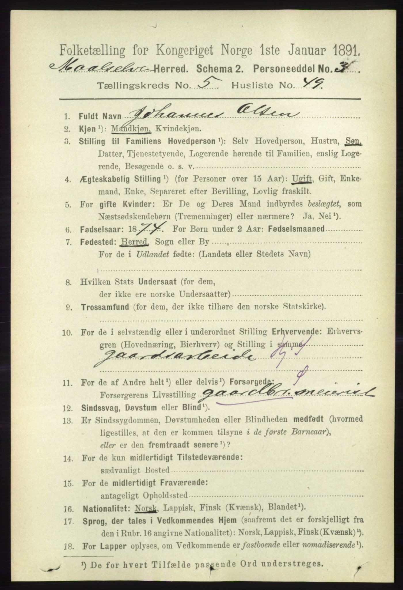 RA, 1891 census for 1924 Målselv, 1891, p. 1940