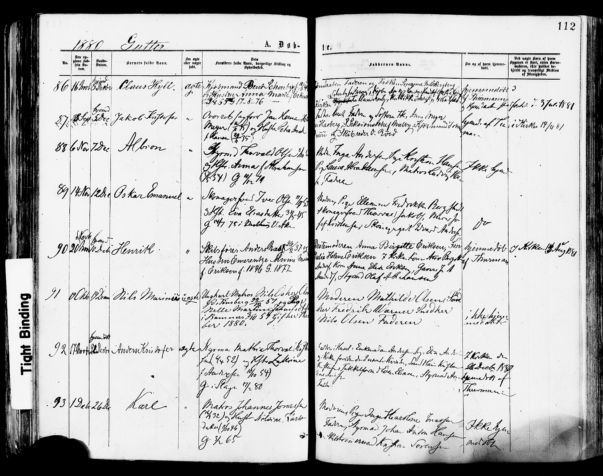 Tønsberg kirkebøker, SAKO/A-330/F/Fa/L0010: Parish register (official) no. I 10, 1874-1880, p. 112
