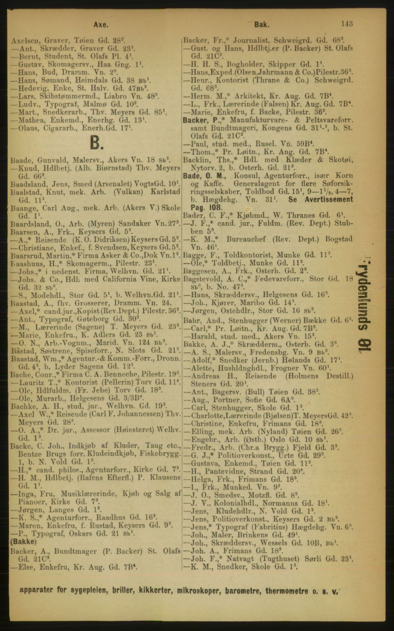 Kristiania/Oslo adressebok, PUBL/-, 1889, p. 143