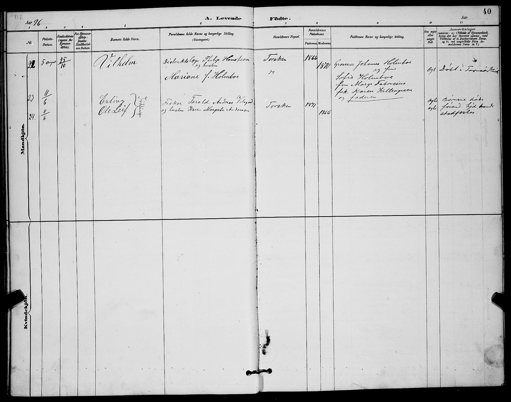 Berg sokneprestkontor, SATØ/S-1318/G/Ga/Gab/L0012klokker: Parish register (copy) no. 12, 1887-1902, p. 40