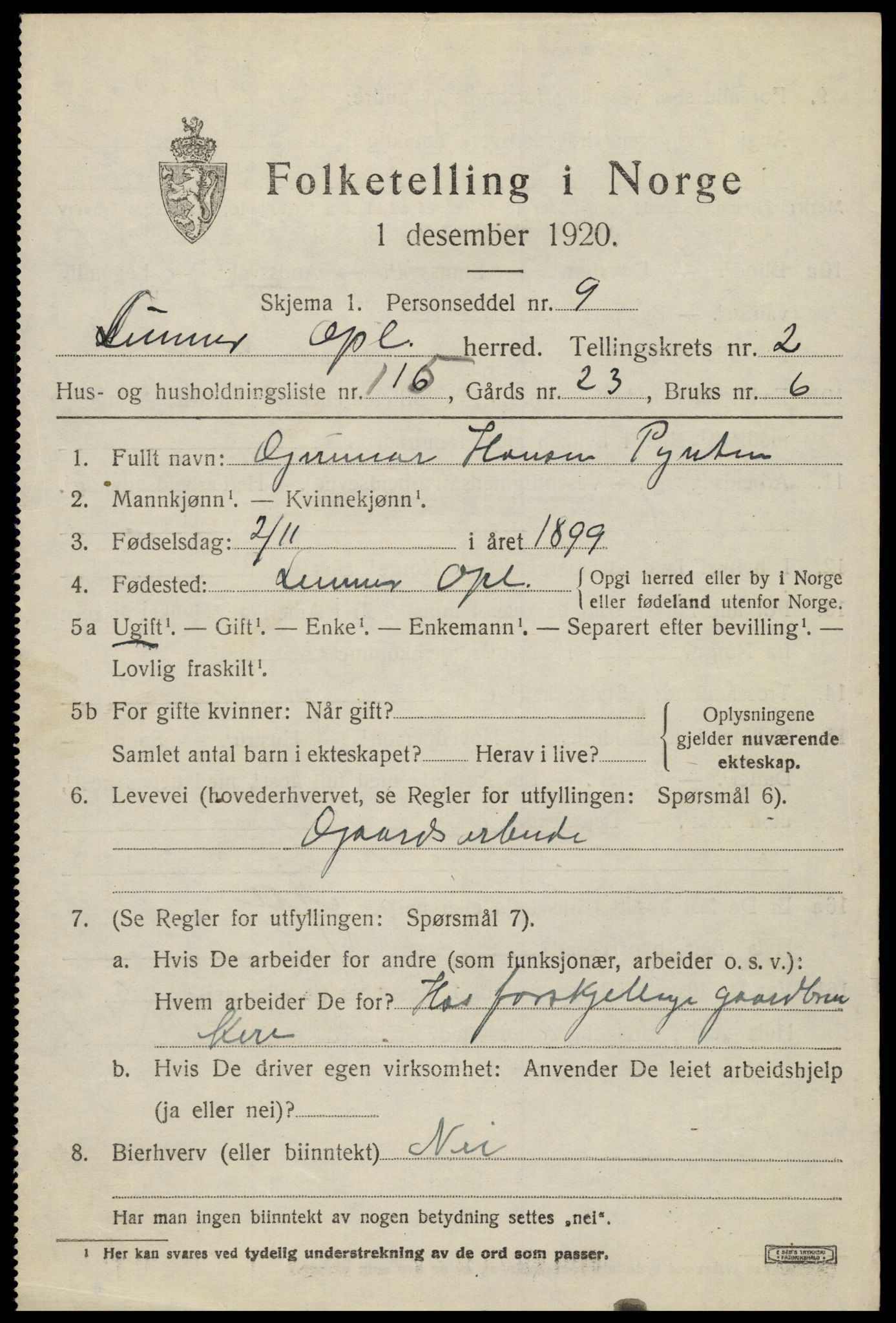 SAH, 1920 census for Lunner, 1920, p. 4411