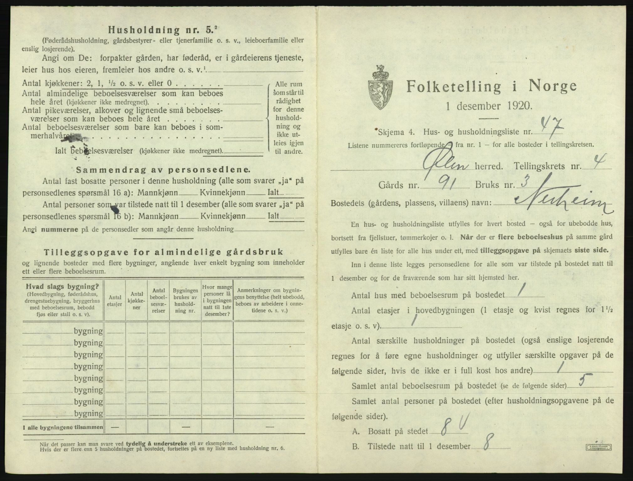 SAB, 1920 census for Ølen, 1920, p. 356