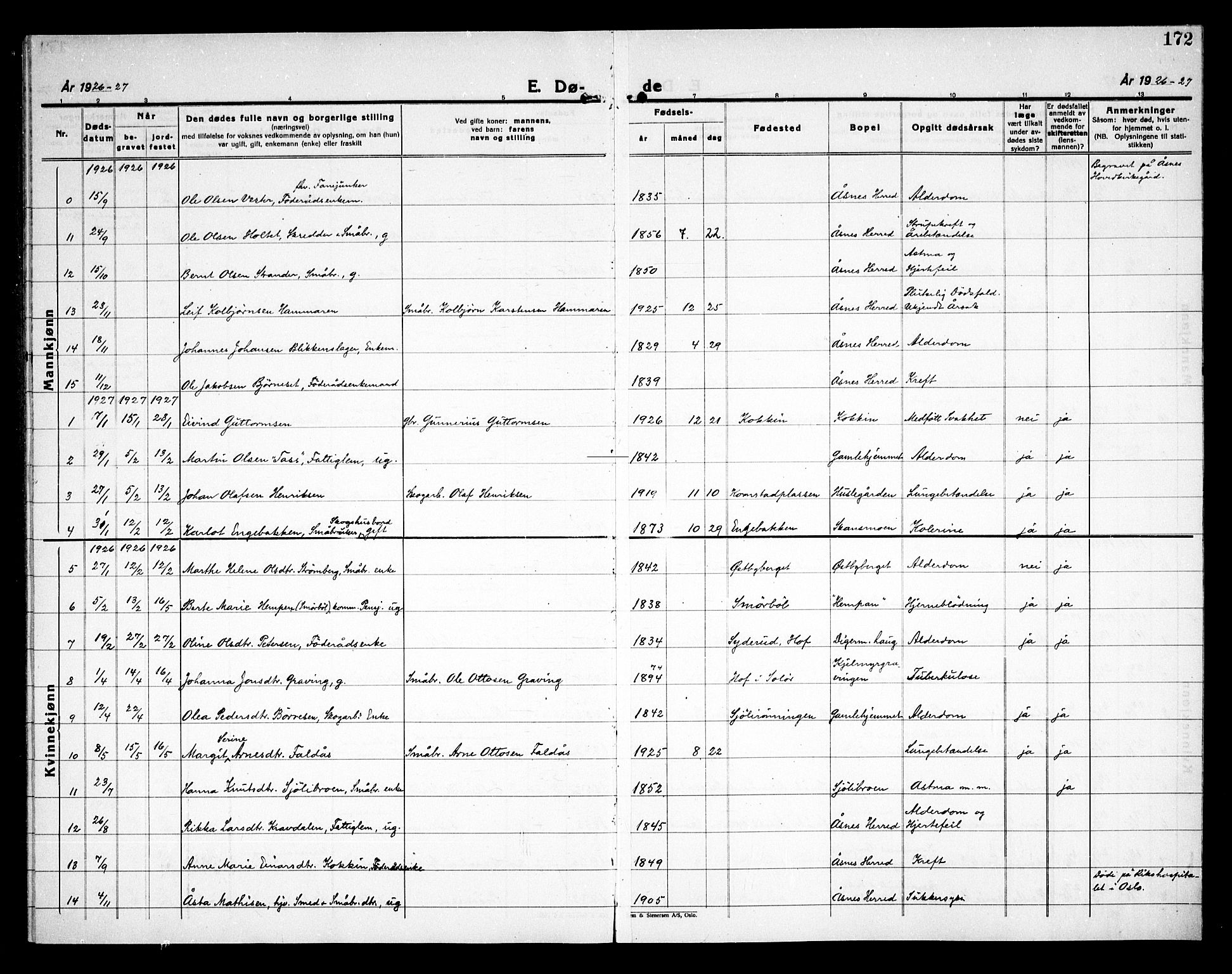 Åsnes prestekontor, SAH/PREST-042/H/Ha/Haa/L0000D: Parish register (official) no. 0B, 1890-1929, p. 172