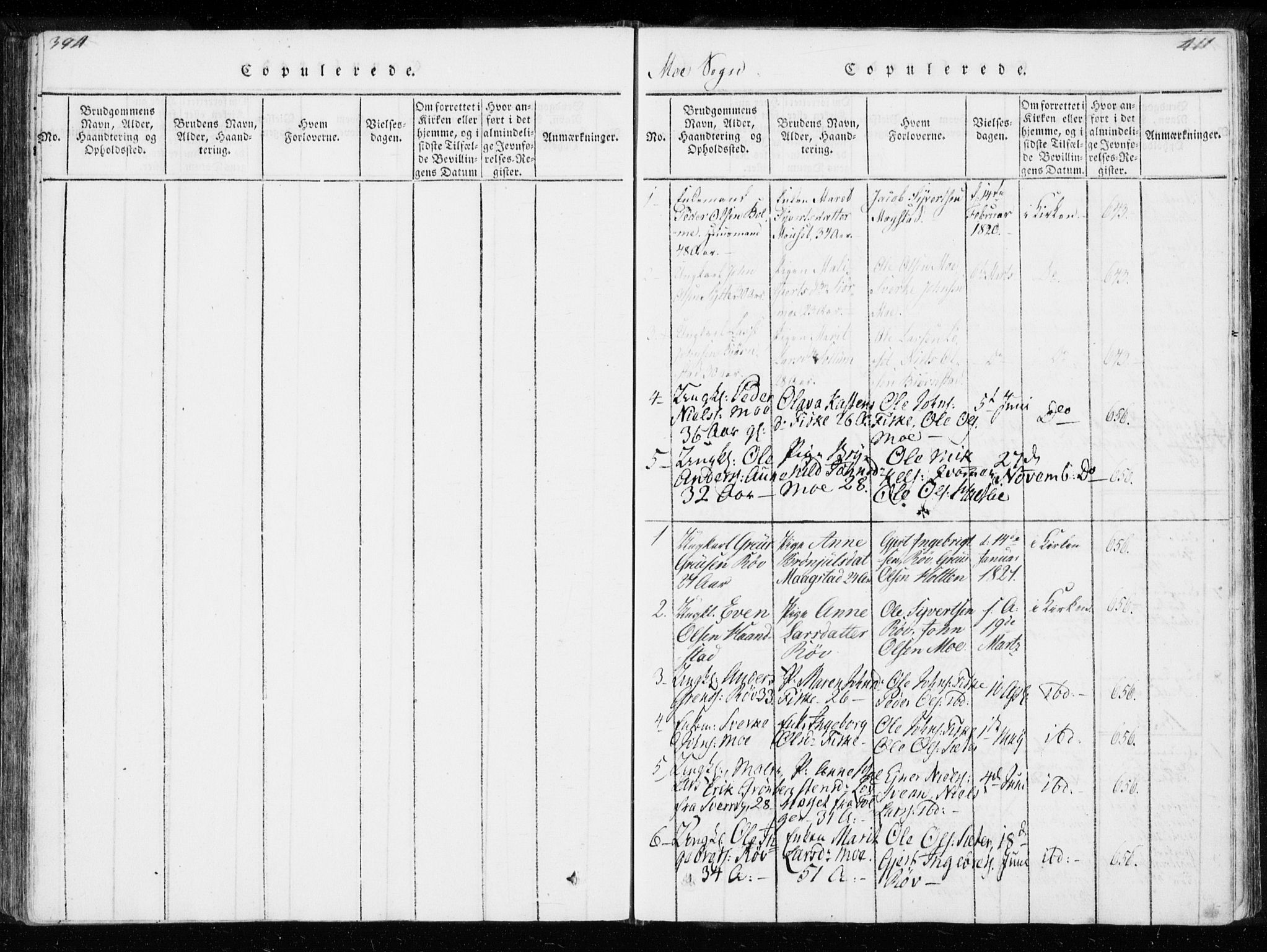 Ministerialprotokoller, klokkerbøker og fødselsregistre - Møre og Romsdal, AV/SAT-A-1454/595/L1041: Parish register (official) no. 595A03, 1819-1829, p. 410-411