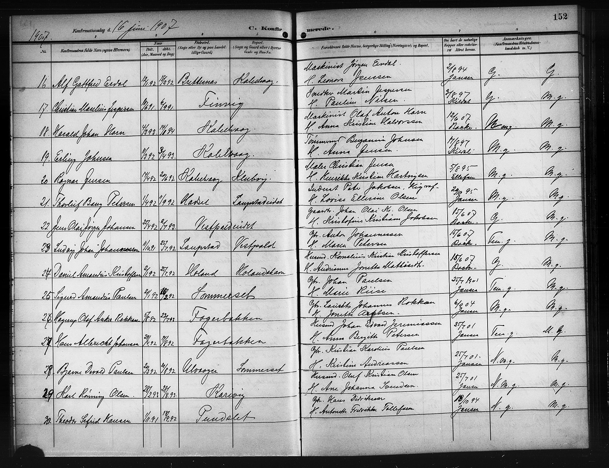 Ministerialprotokoller, klokkerbøker og fødselsregistre - Nordland, SAT/A-1459/874/L1079: Parish register (copy) no. 874C08, 1907-1915, p. 152