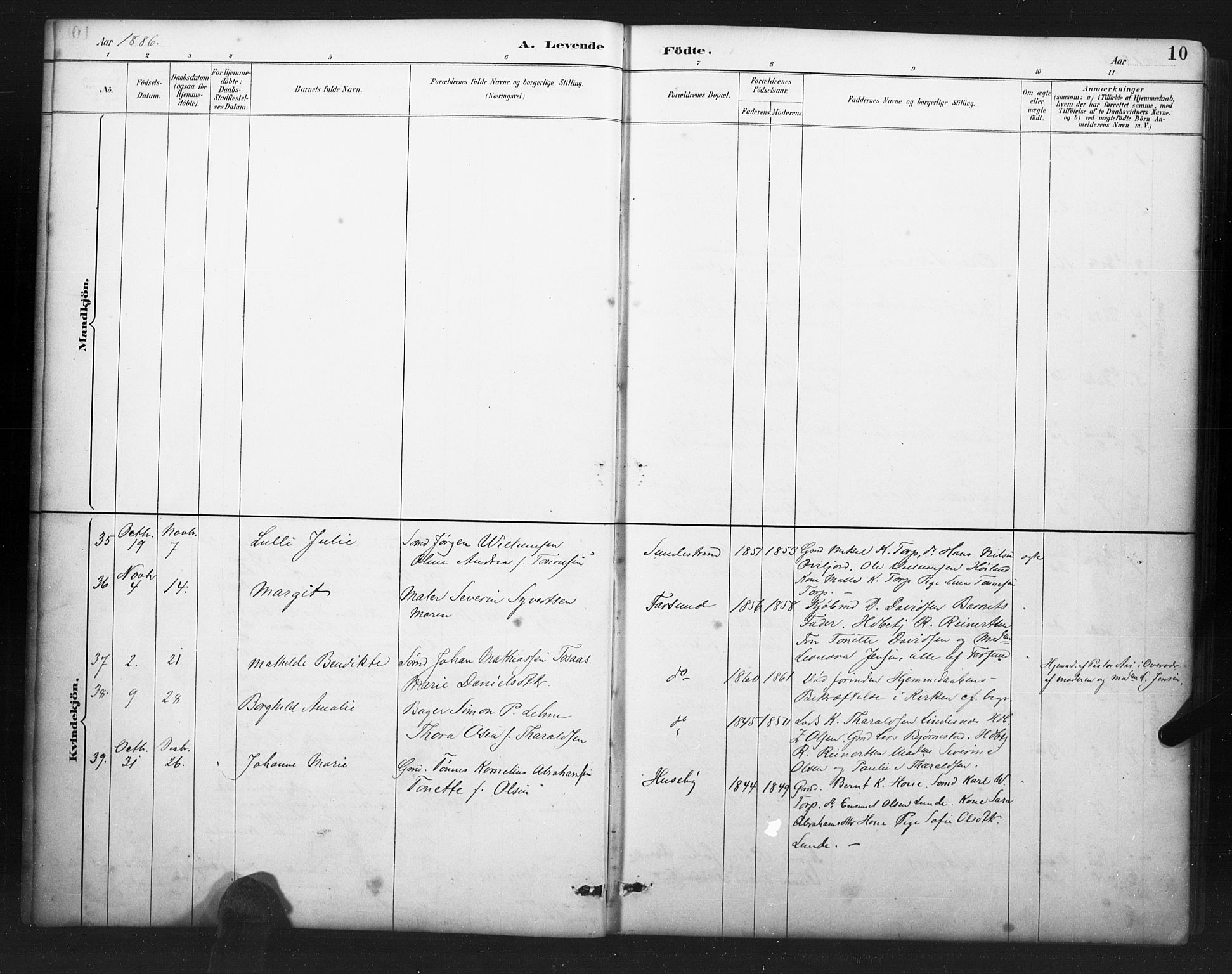 Farsund sokneprestkontor, AV/SAK-1111-0009/F/Fb/L0001: Parish register (copy) no. B 1, 1886-1931, p. 10