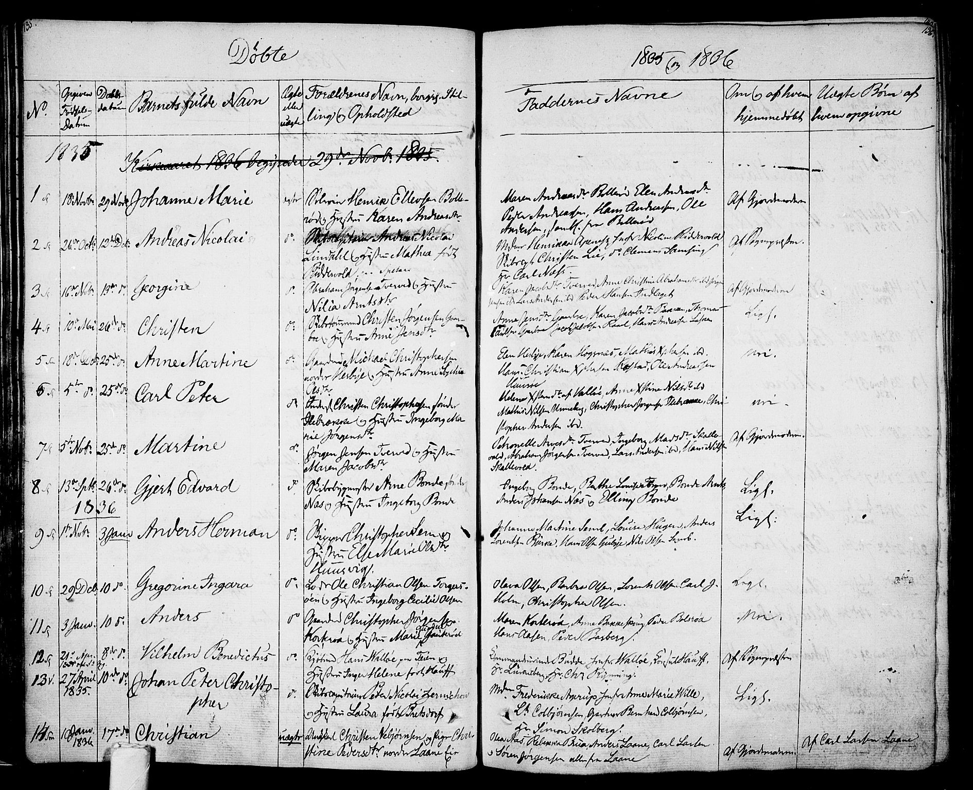 Sem kirkebøker, SAKO/A-5/F/Fa/L0005: Parish register (official) no. I 5, 1825-1842, p. 135-136