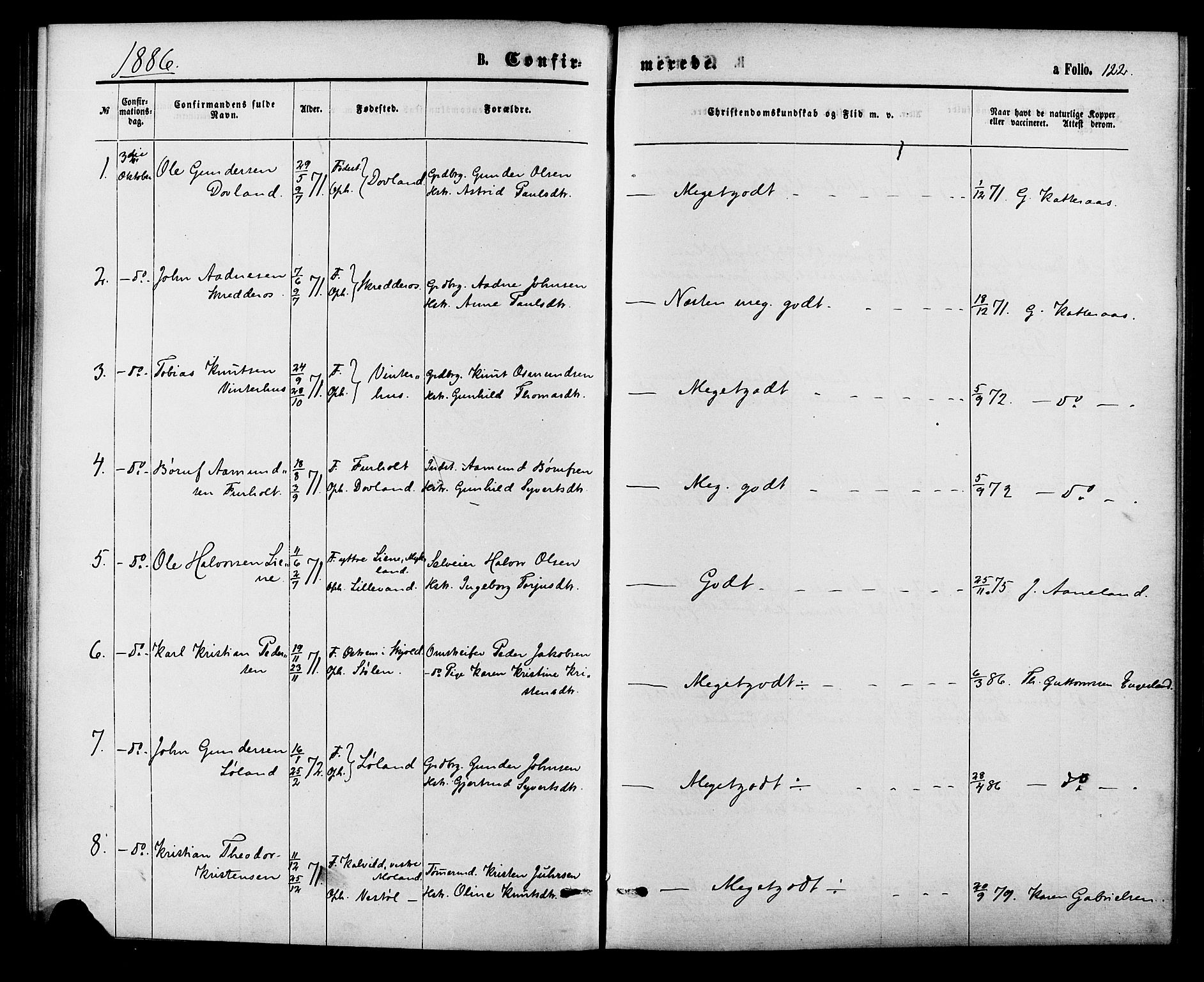 Herefoss sokneprestkontor, SAK/1111-0019/F/Fa/Fab/L0003: Parish register (official) no. A 3, 1875-1886, p. 122