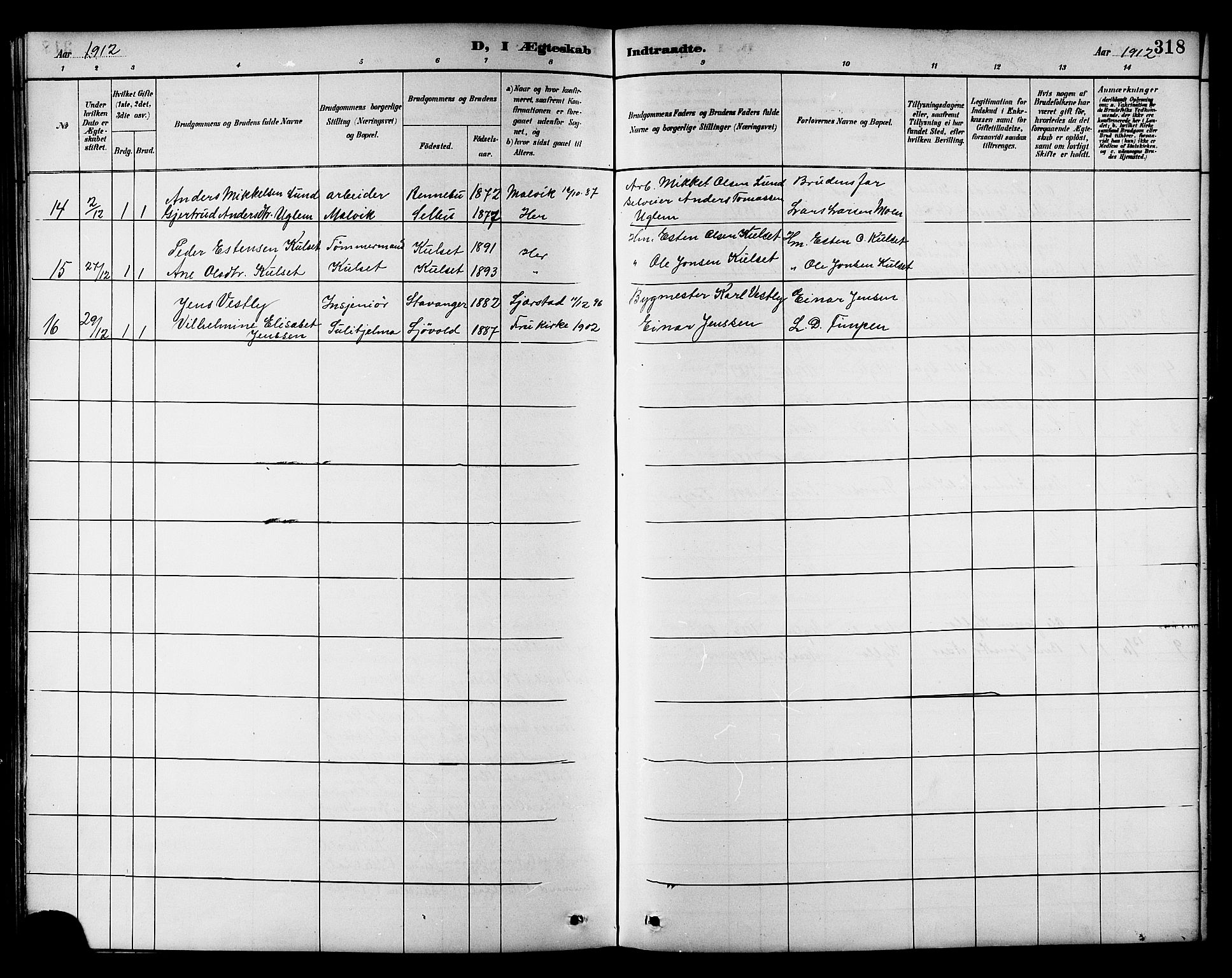 Ministerialprotokoller, klokkerbøker og fødselsregistre - Sør-Trøndelag, SAT/A-1456/695/L1157: Parish register (copy) no. 695C08, 1889-1913, p. 318