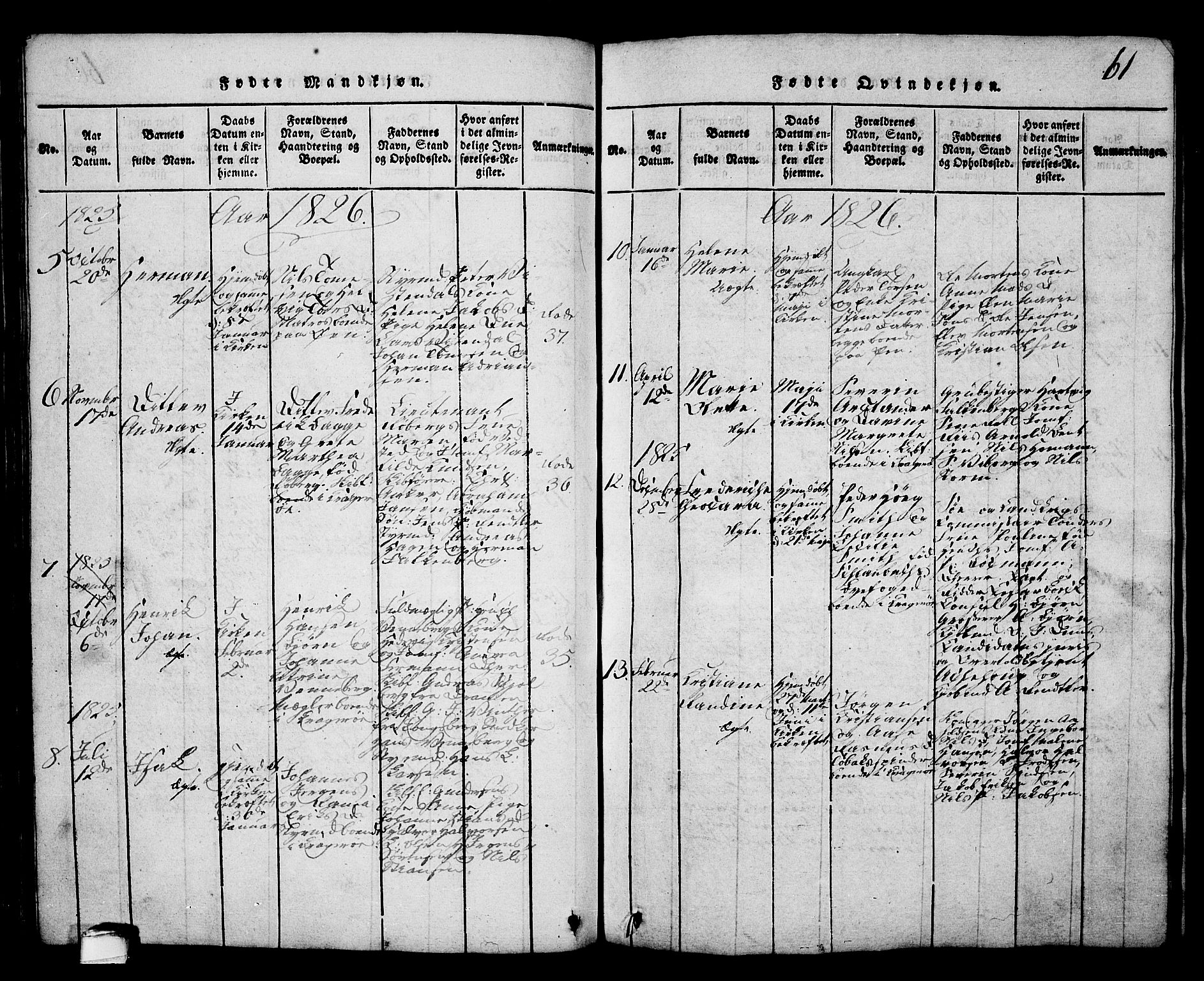 Kragerø kirkebøker, SAKO/A-278/G/Ga/L0002: Parish register (copy) no. 2, 1814-1831, p. 61