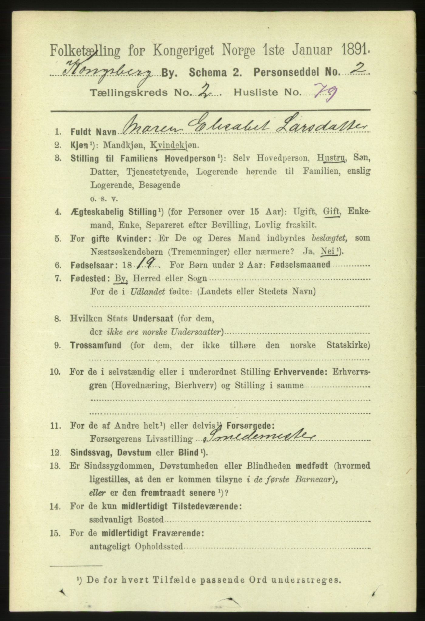 RA, 1891 census for 0604 Kongsberg, 1891, p. 2759