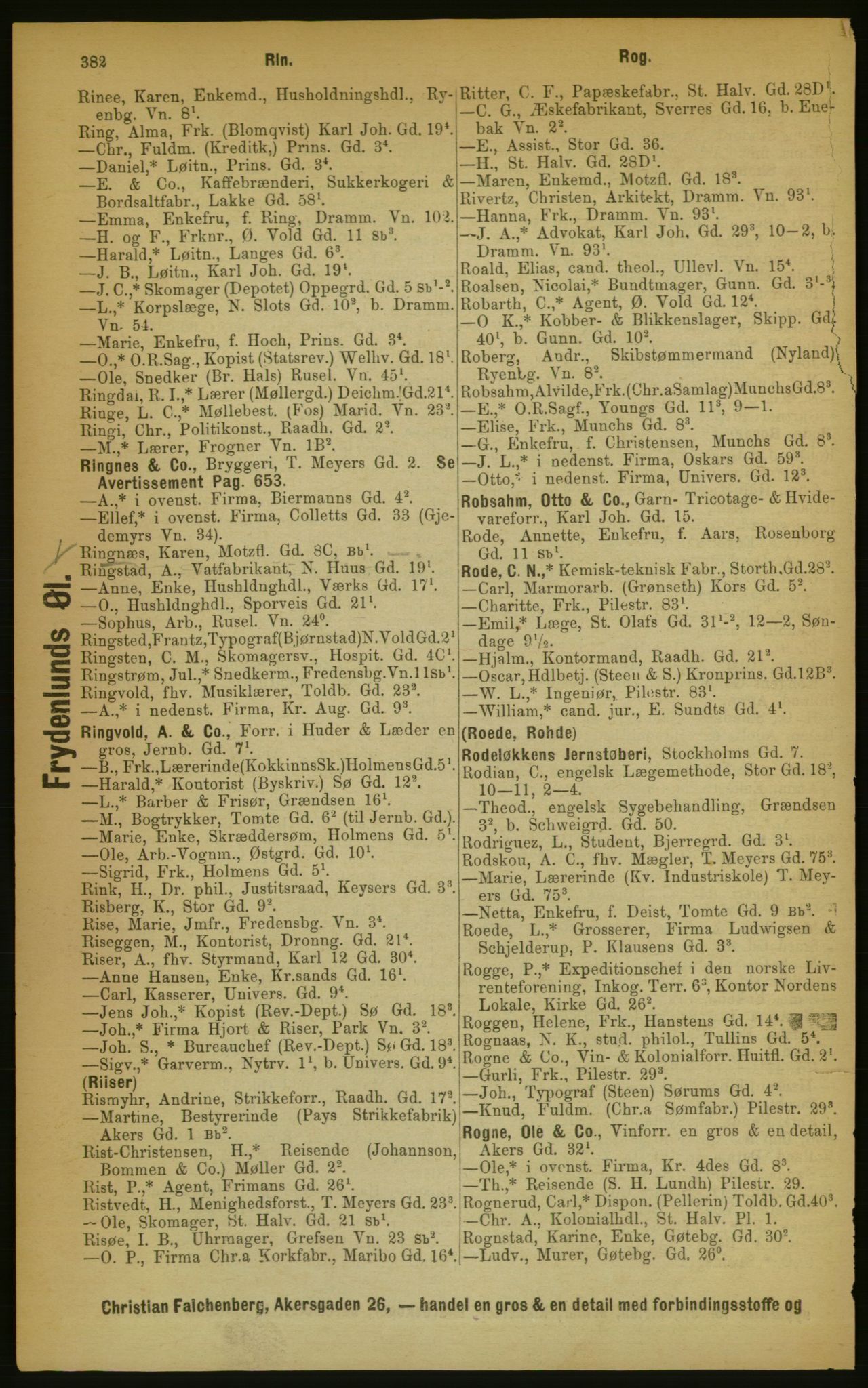 Kristiania/Oslo adressebok, PUBL/-, 1889, p. 382